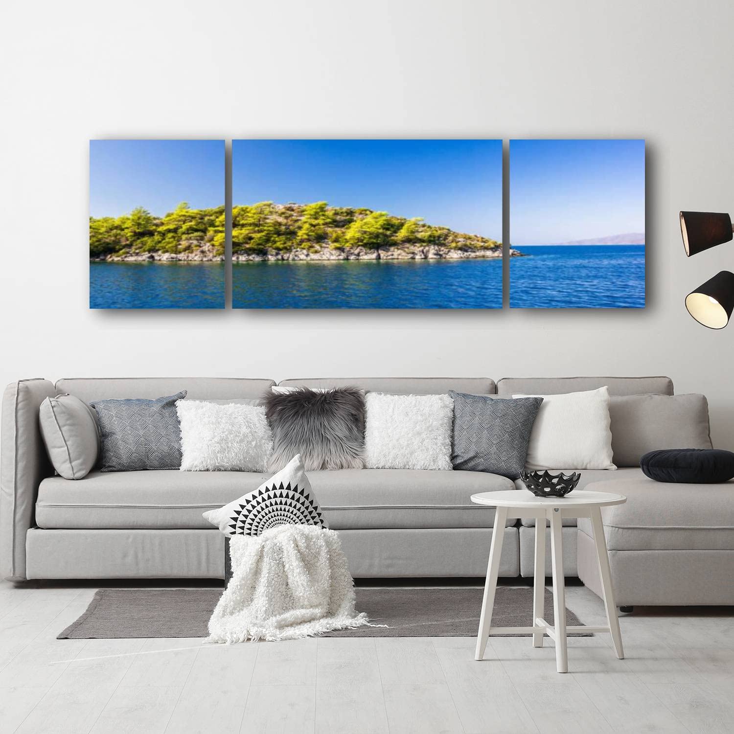 Rocky Island in the Aegean Sea Giclee Canvas Print - Framed Wall Art for Living Room & Office Decor (63”W x 20”H) - Perfect for Coastal, Mediterranean & Vacation Home Style Interiors