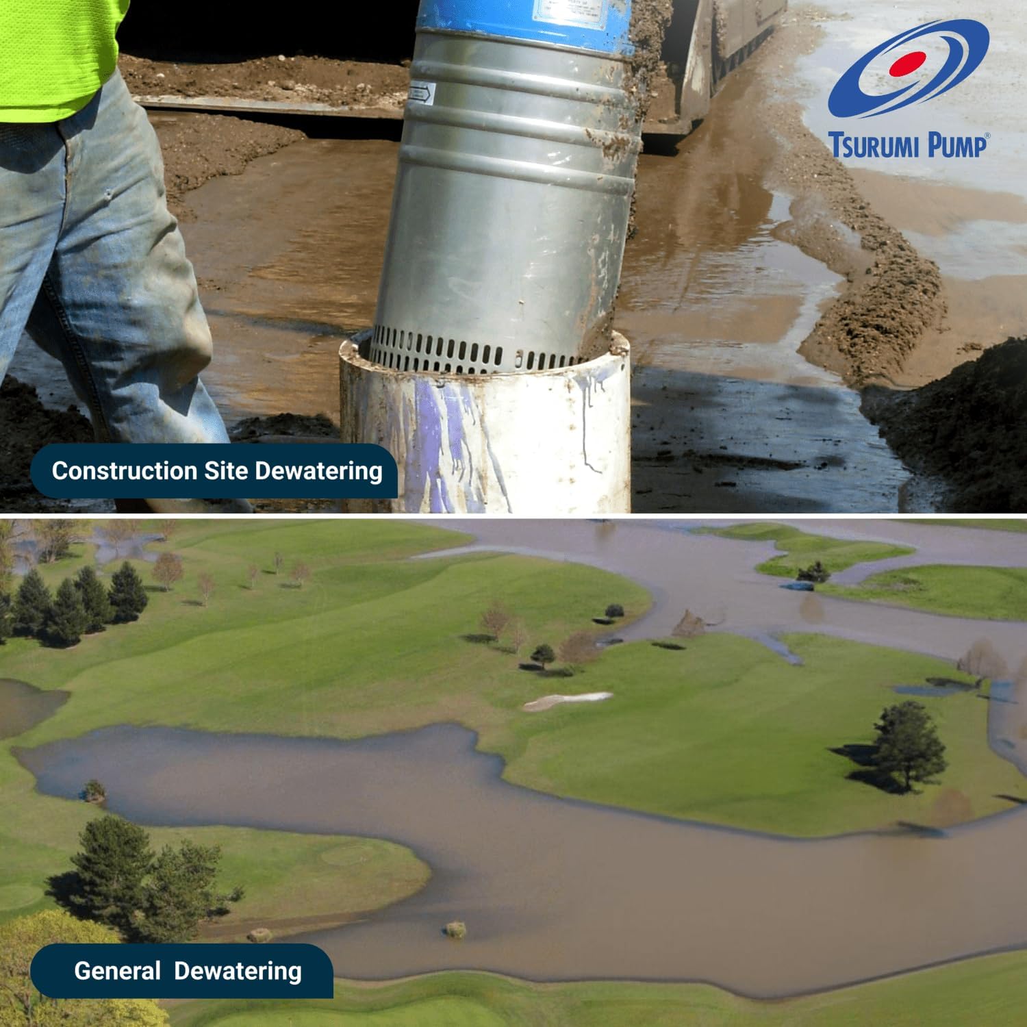 Tsurumi LB 480A 0.48kW Single Phase Portable Submersible Drainage Pump with Semi Vortex Impeller & Relay Unit - 230LPM/110kPa Max Flow - Ideal for Basements, Construction Sites & Flood Control