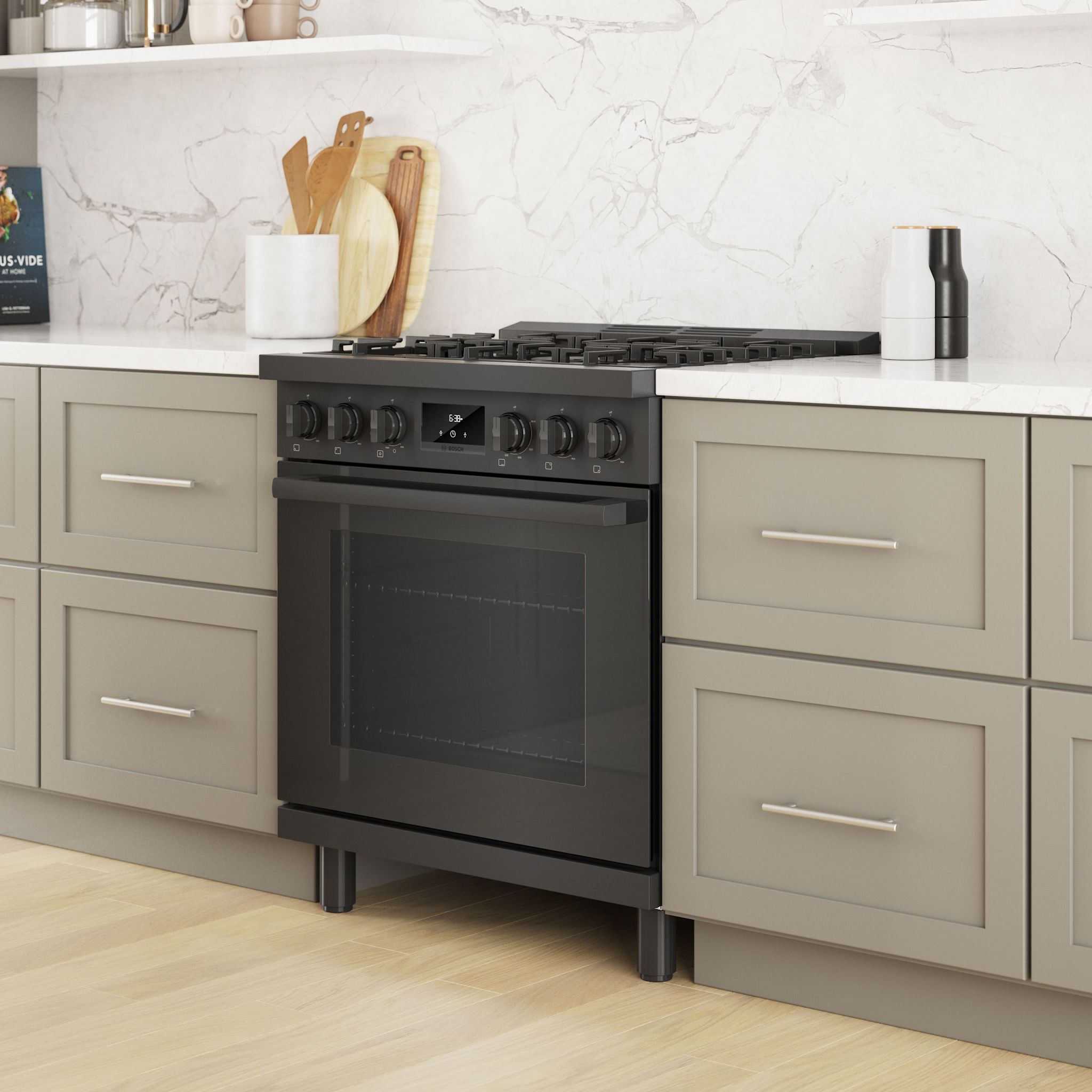 Bosch HGS8645UC 30 Inch Gas Range - Black Stainless Steel Built-in Oven with 4 Burners for Home Kitchen Cooking & Baking