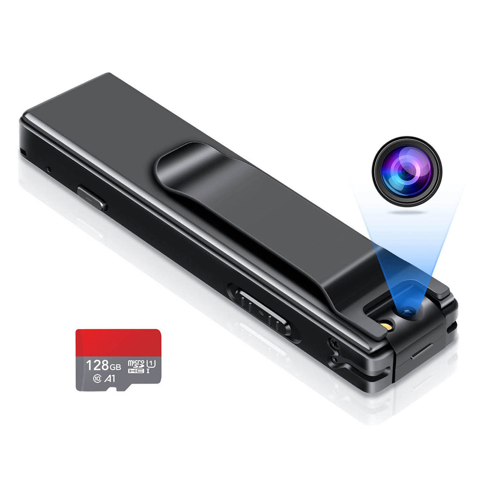 Mini Body Camera Video Recorder - No WiFi Needed, Motion Activated Security Camera with 128GB Memory Card - Tiny Nanny Cam for Home, Office & Outdoor Surveillance (Perfect for Child Monitoring, Pet Watching & Workplace Security)