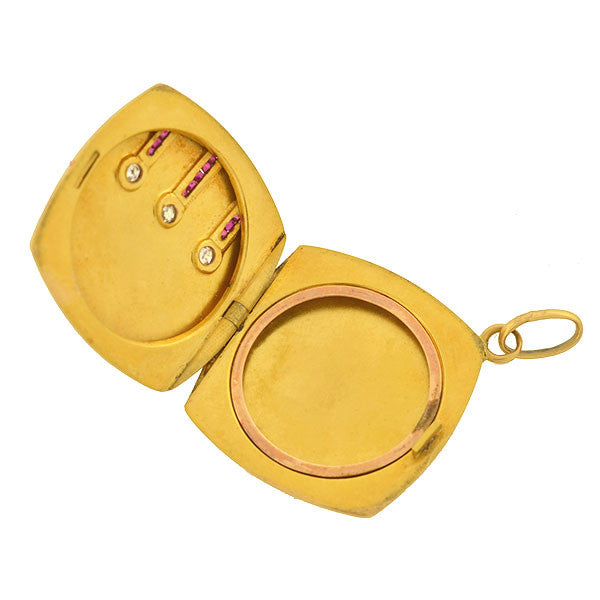 Victorian Style 14K Yellow Gold Ruby & Diamond Heart Locket Necklace - Perfect for Valentine's Day Gifts, Anniversary Presents & Special Occasions