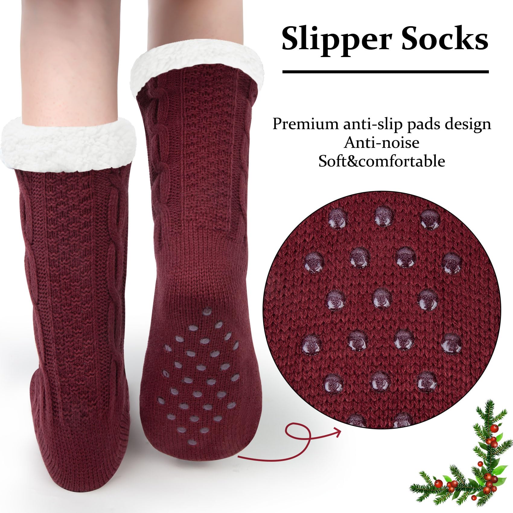 Justay Women's Warm Fluffy Non-Slip Thermal Bed Socks - Cozy Winter Slipper Socks for Cold Nights - Perfect for Sleeping, Lounging & Home Comfort