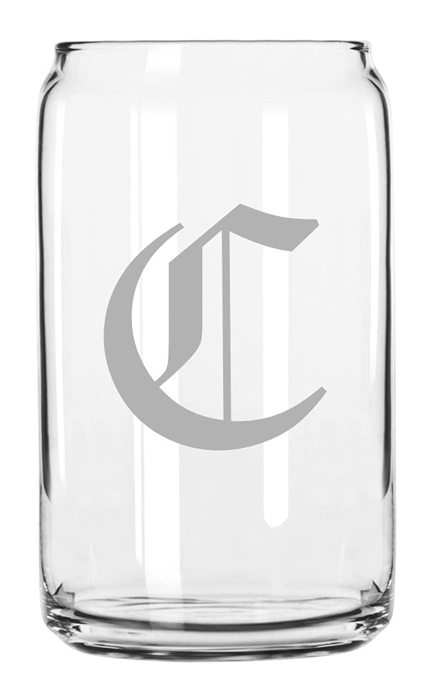 Monogrammed 16oz Etched Can Glass - Personalized Beer & Soda Cup