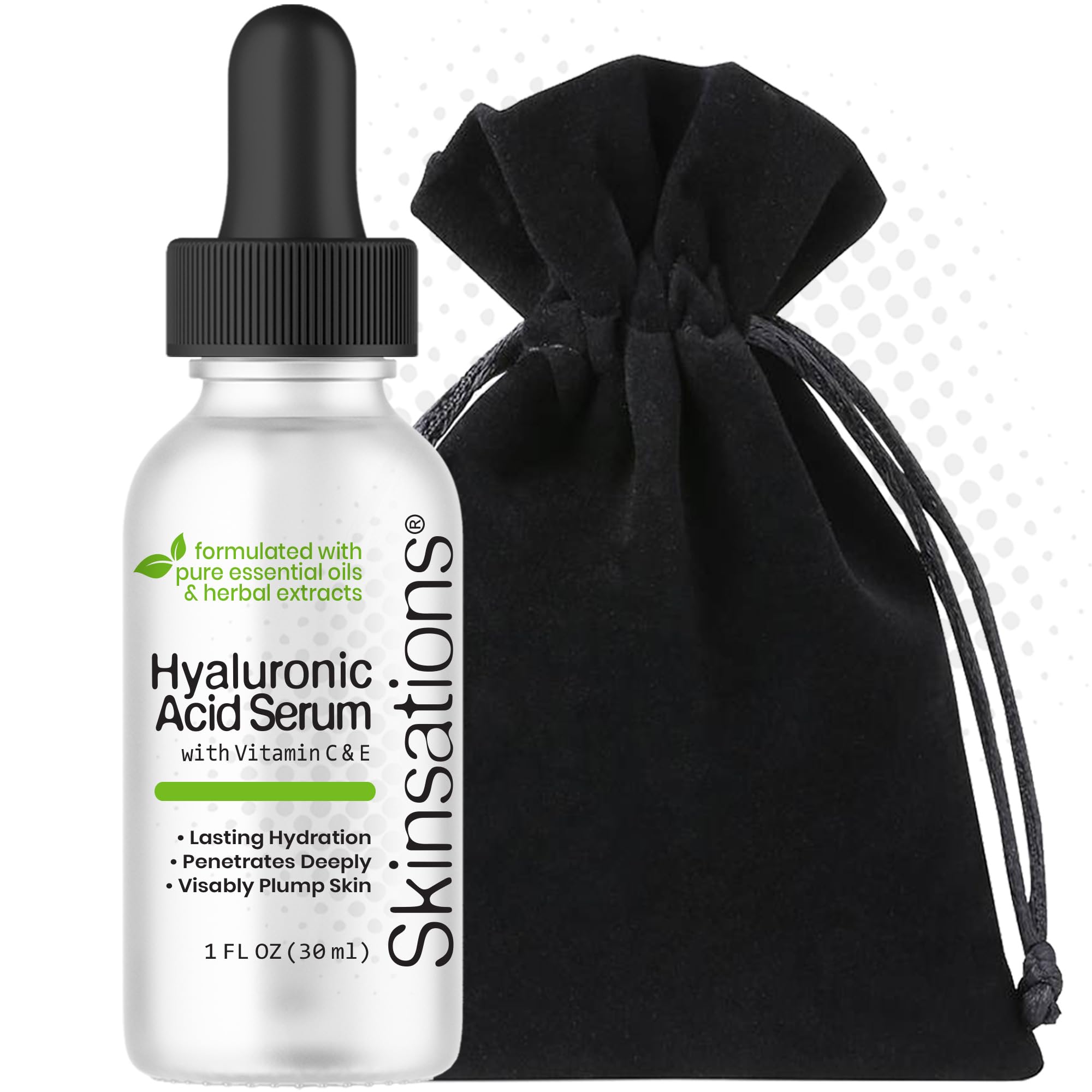 Skinsations Hyaluronic Acid Serum for Face & Skin – 1oz Anti-Aging Facial Treatment with Vitamin C, Vitamin E & Green Tea Extract | Organic Botanical Serum for Dry Skin, Wrinkles & Fine Lines | Daily Hydration & Night Repair Skincare Routine