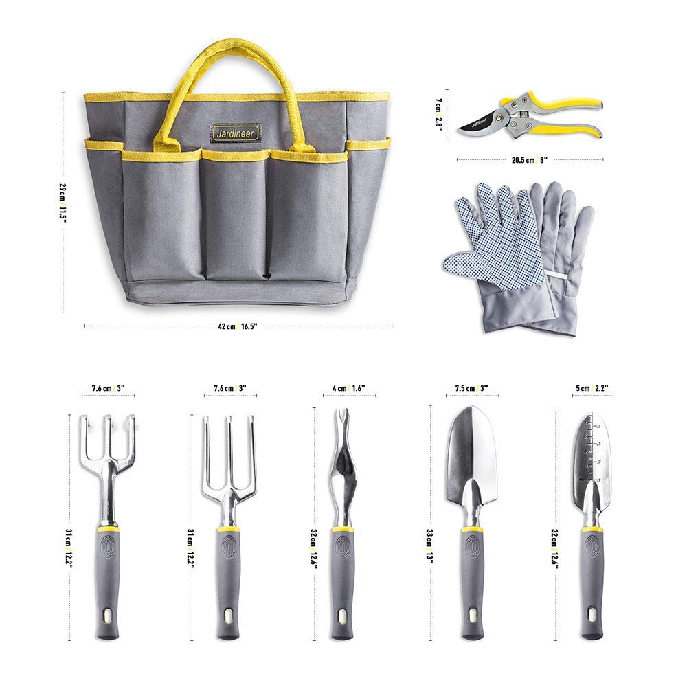 Jardineer 8PCS Heavy Duty Garden Tool Set with Stainless Steel Hand Tools, Gardening Gloves & Storage Tote Bag - Outdoor Gardening Kit for Women & Men - Perfect for Planting, Weeding & Landscaping