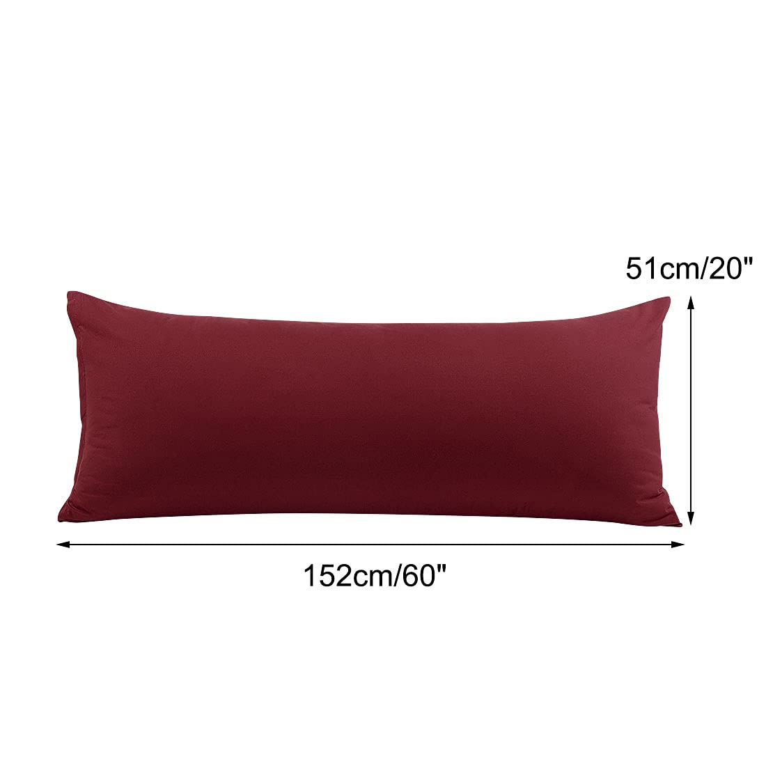 PiccoCasa 20x60 Inch Body Pillow Cover with Zipper - Soft Brushed Microfiber Pillowcase (110 GSM) in Burgundy - Perfect for Sleeping, Maternity Support & Lounge Comfort