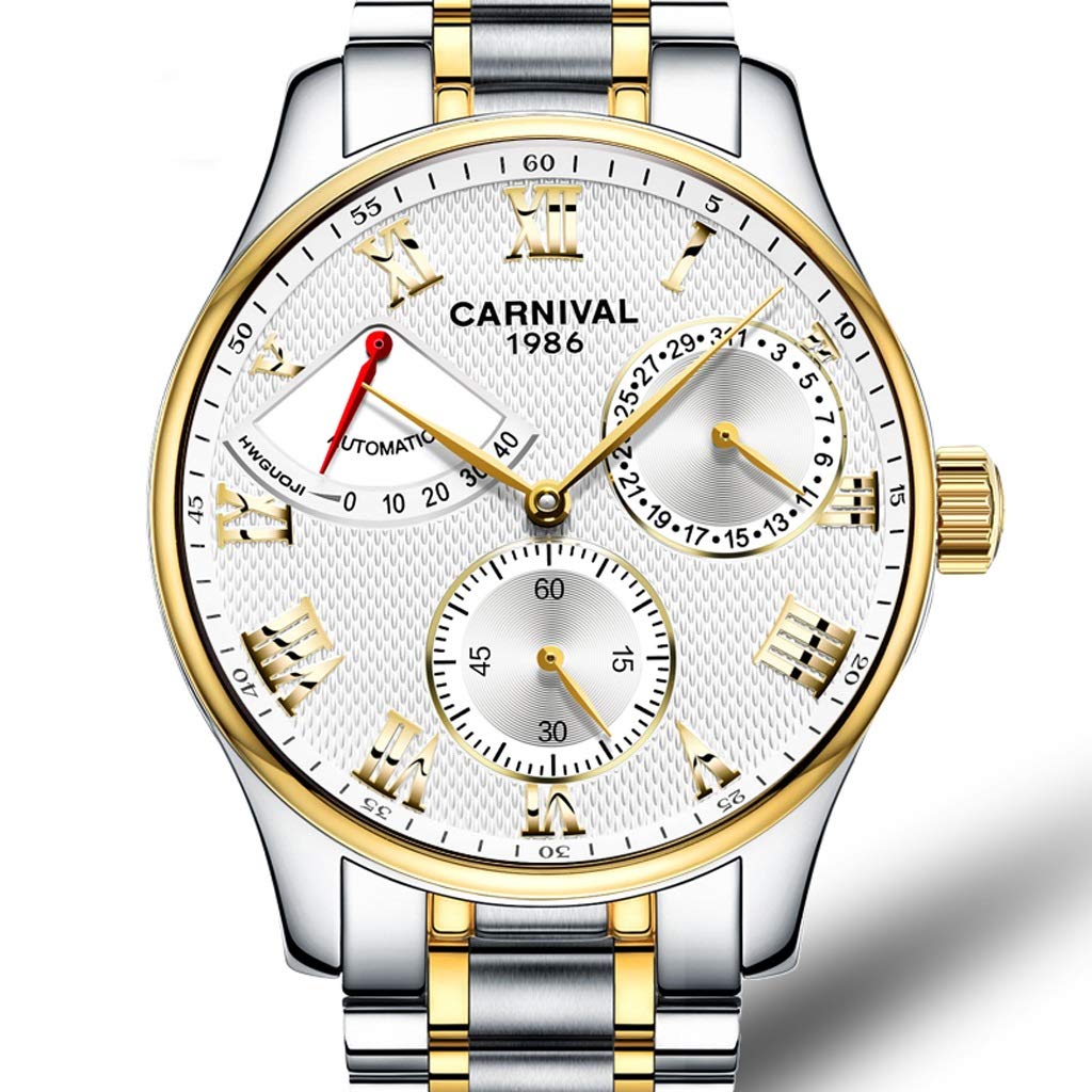 DLT Classic Automatic Mechanical Men's Watch - Waterproof Stainless Steel Two-Tone Band with Bow Fold-Over Clasp - Minimalist Gold Case & White Dial - Perfect for Business, Casual & Formal Occasions