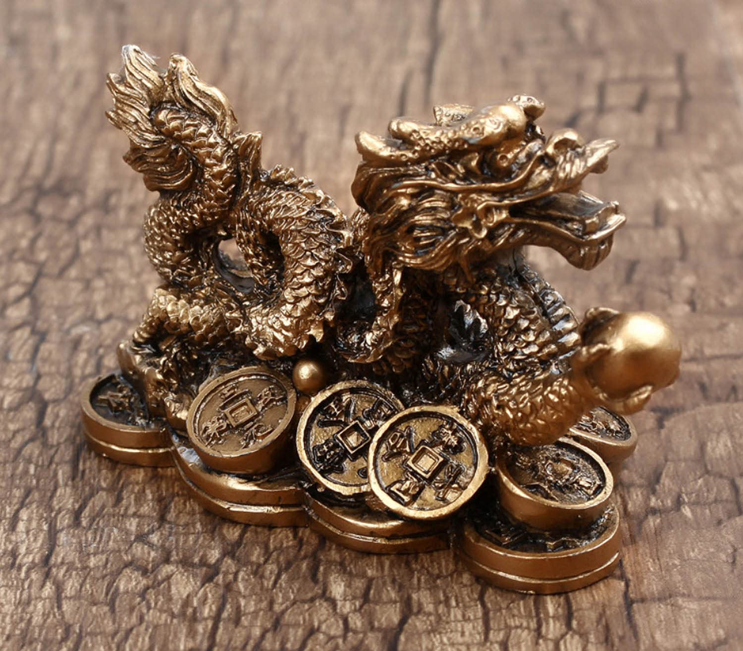 Brass Feng Shui Dragon Money Coins Statue - Wealth & Good Luck Charm for Home Office Decor - Perfect Feng Shui Gift for Prosperity & Success