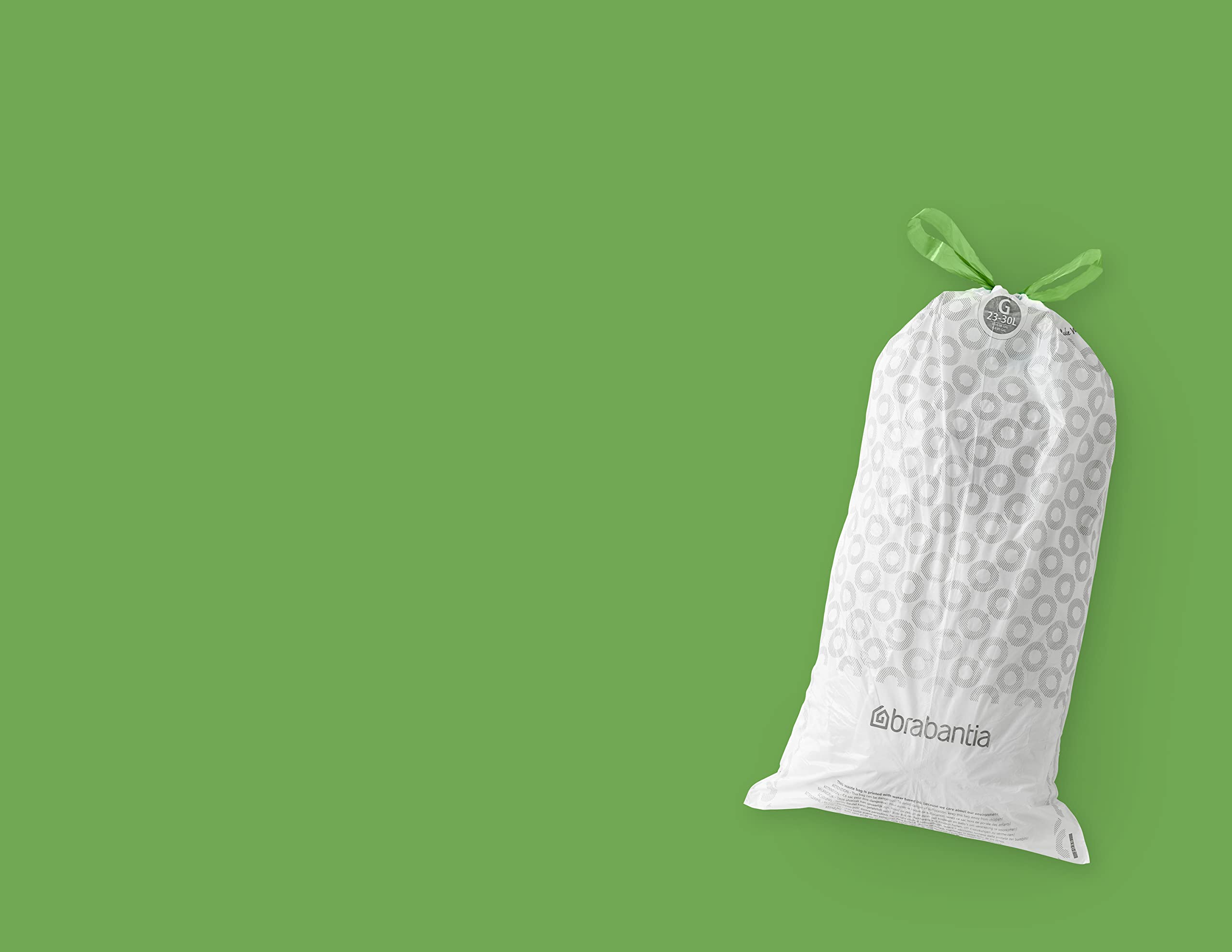 Brabantia PerfectFit 6-8 Gallon Trash Bags - Thick Plastic Drawstring Trash Can Liners (120 Count) for Kitchen, Bathroom & Office Waste Disposal