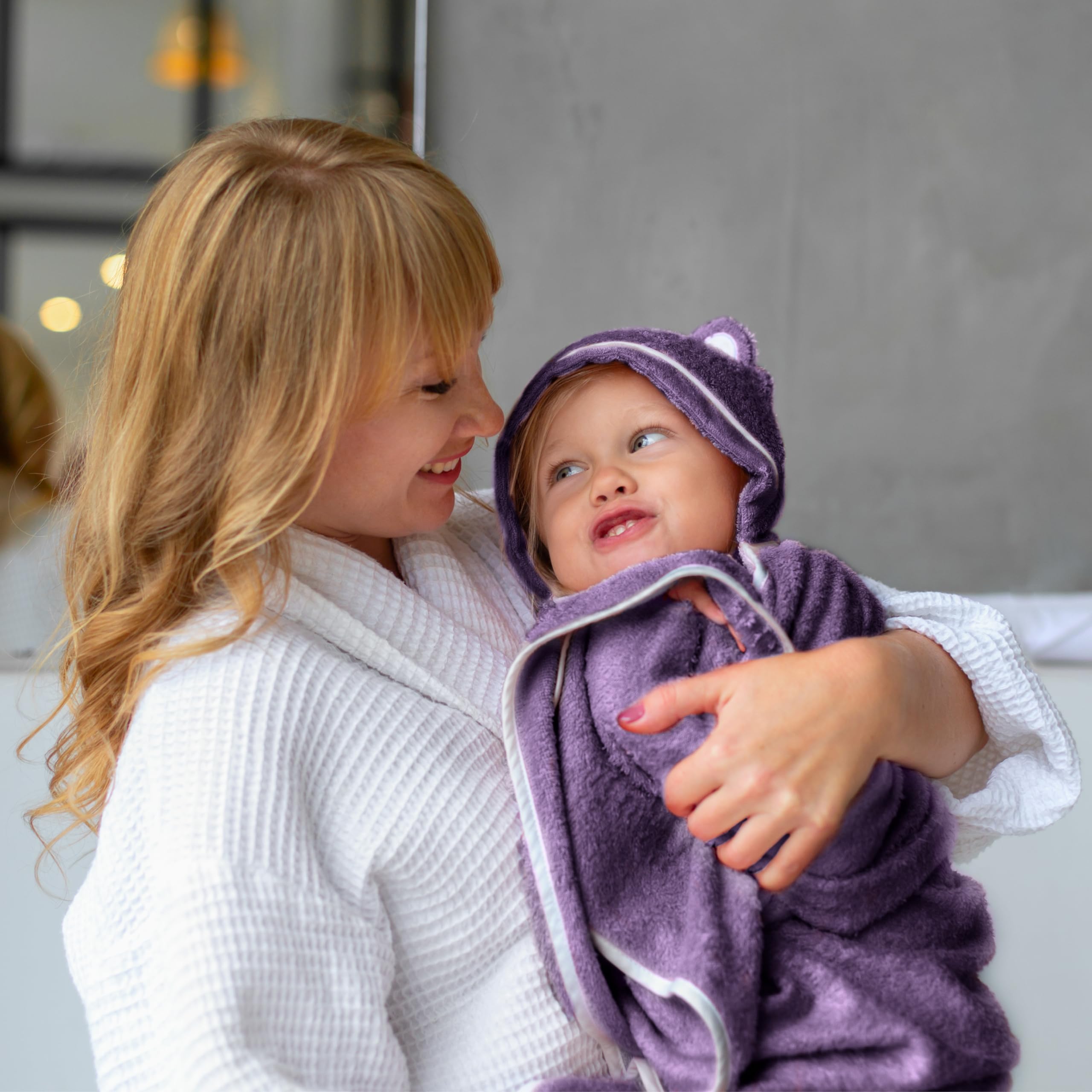 Premium Bamboo Rayon Hooded Toddler Towels - Soft & Absorbent Baby Bath Towel for Boys & Girls - Large Kids Hooded Towel (Purple) - Perfect for Bath Time, Swimming & Beach Outings