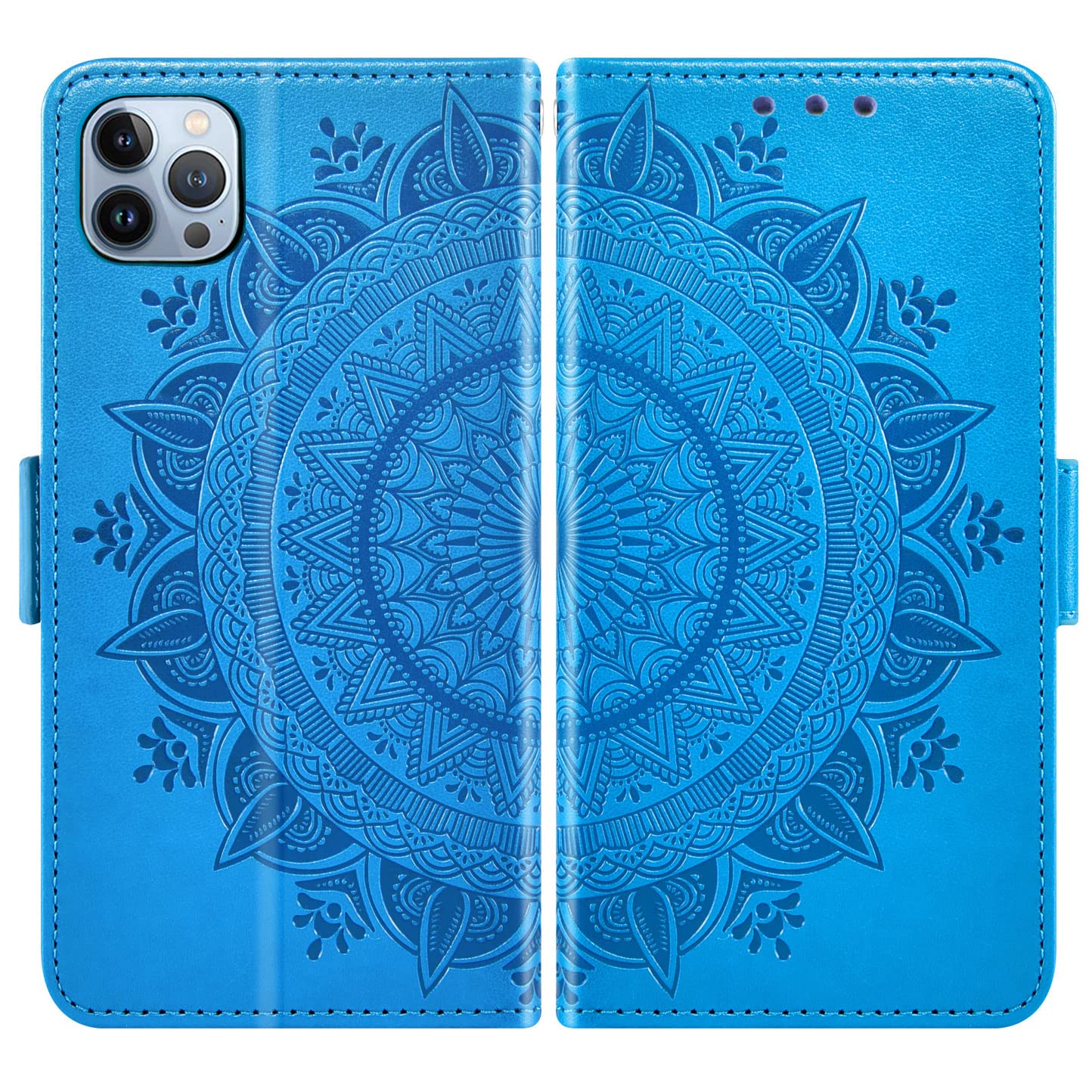 ASUWISH iPhone 13 Pro Max Wallet Case with Tempered Glass Screen Protector & Wrist Strap - 6.7 Inch Flip Cover for iPhone 13 Pro Max (2021) 5G - Blue | Slim Protective Phone Case with Card Slots for Everyday Use & Travel