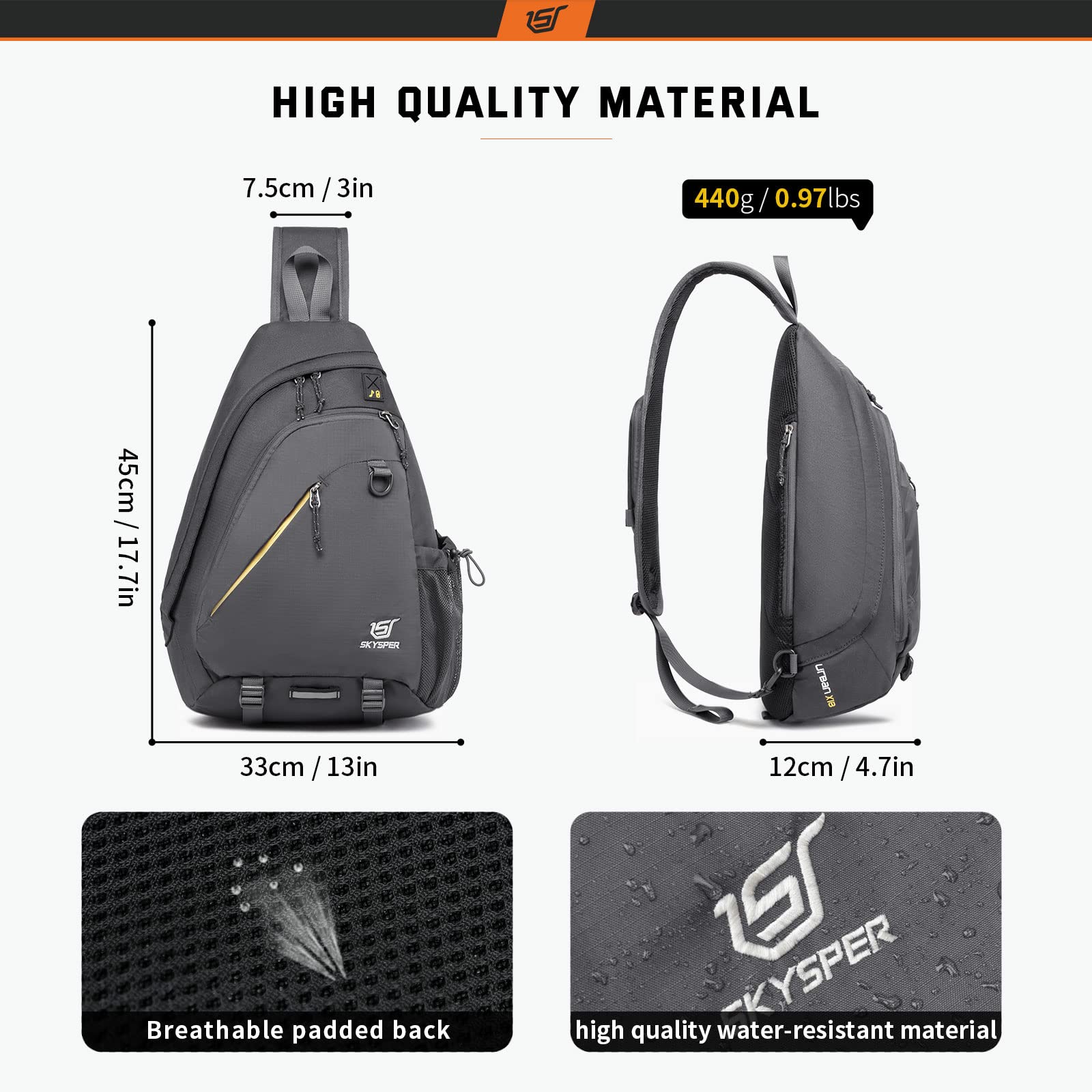 SKYSPER 18L Crossbody Sling Backpack for Laptop (Up to 13 Inch) - Lightweight Travel Shoulder Bag Hiking Daypack for Men & Women (Dark Grey) - Perfect for Commuting, Work, School & Outdoor Adventures