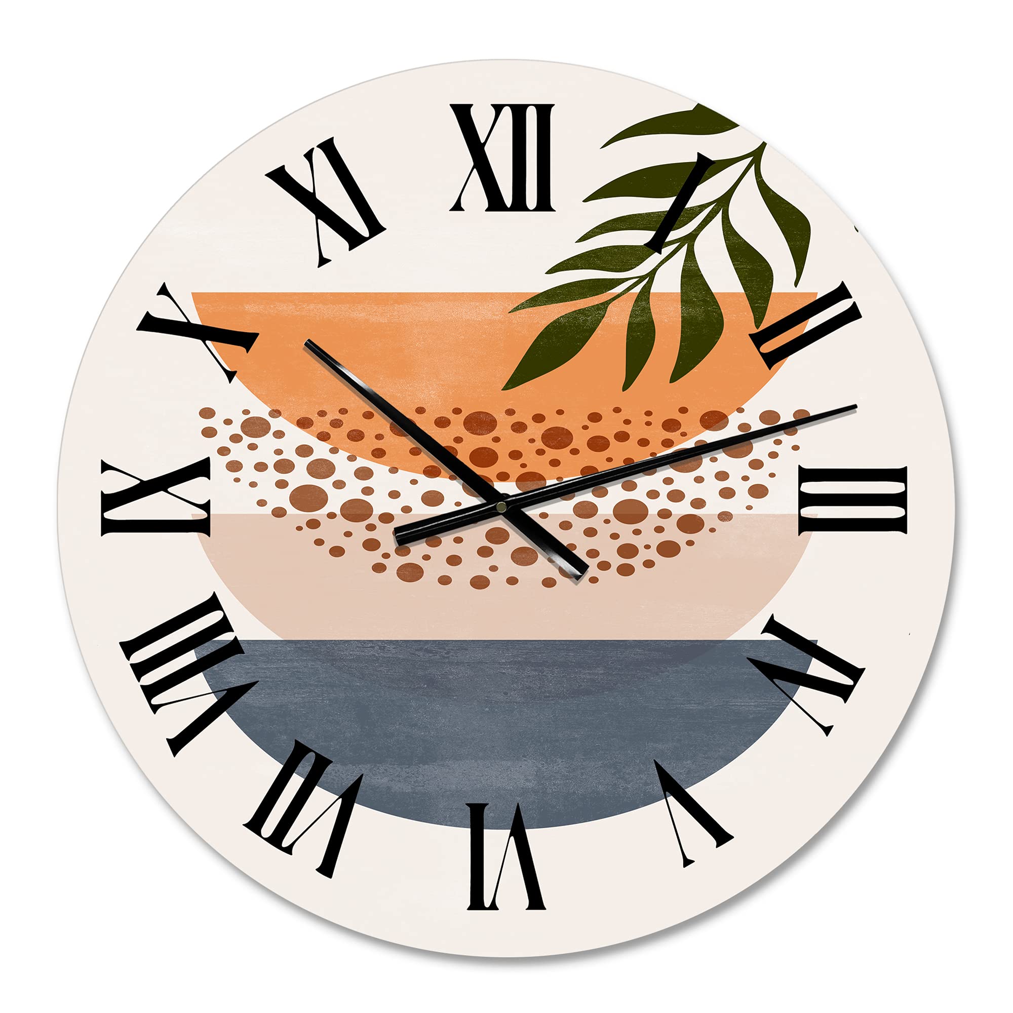 DesignQ Modern Abstract Geometric Sun Moon Leaf Wall Clock - Large Floral Botanical Decor for Home, Office & Living Room | Perfect for Modern & Contemporary Interior Design