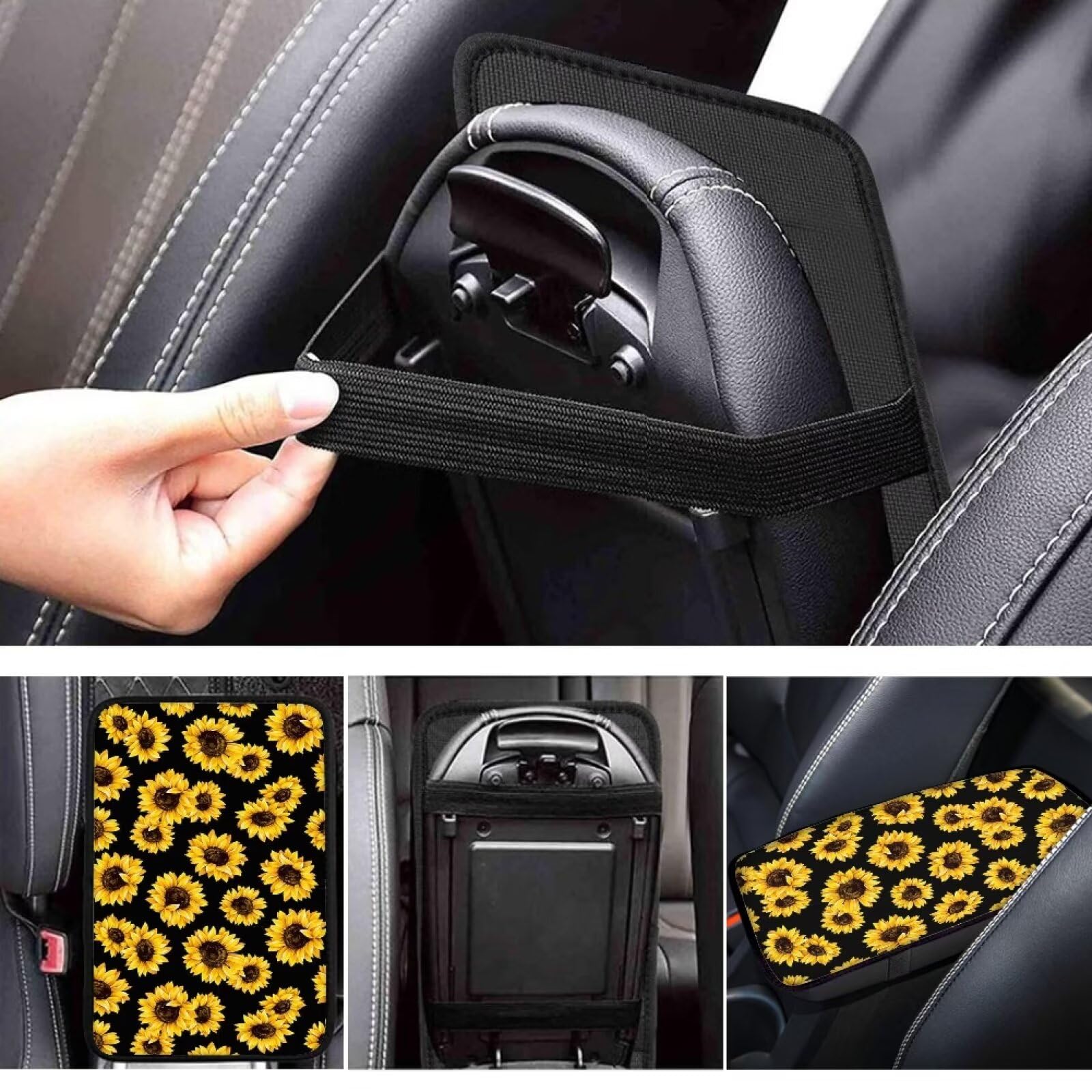 FOR U DESIGNS Universal Sunflower Car Armrest Cover Pad - Soft Center Console Cushion Mat for Sedan, SUV, Truck & Van - Comfortable Auto Accessories for Long Drives & Daily Commute