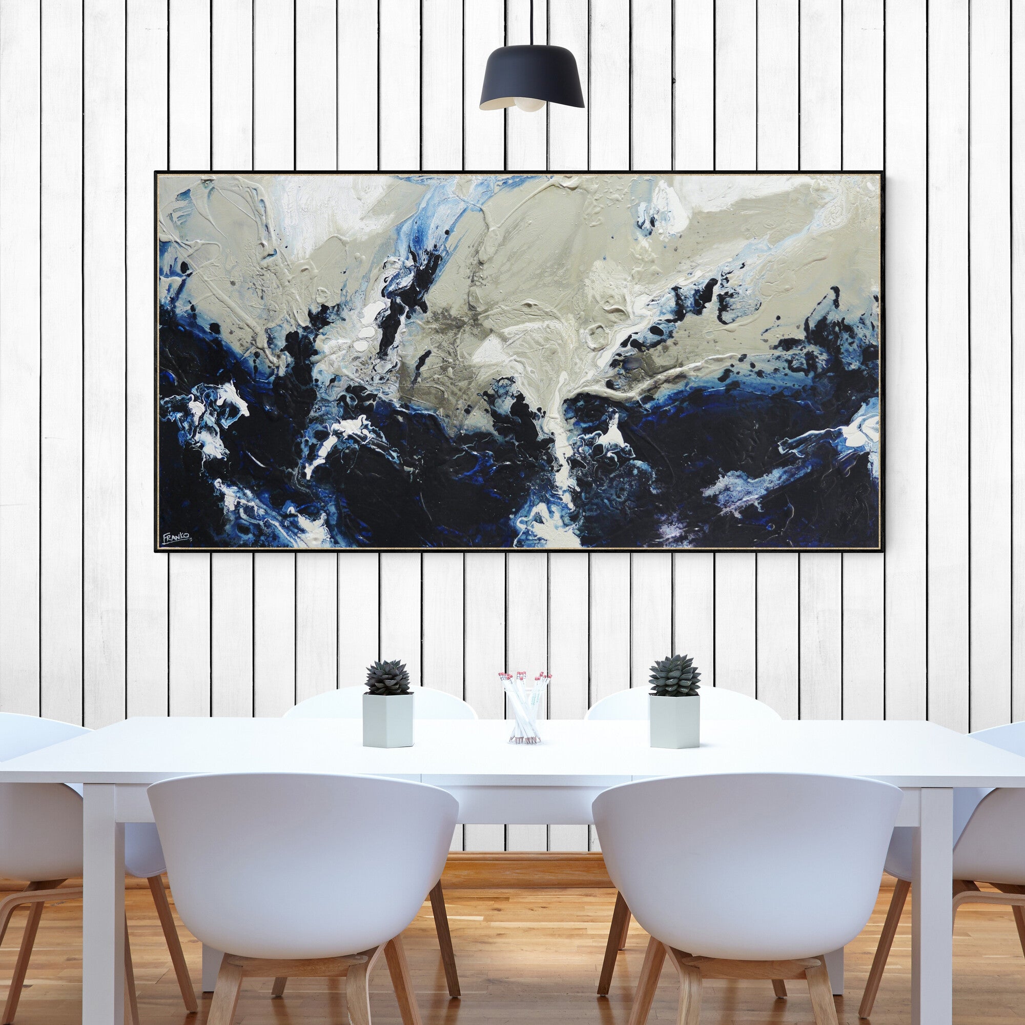 Deep Denim Blue Abstract Textured Canvas Painting 190cm x 100cm - Modern Wall Art for Living Room, Bedroom & Office Decor