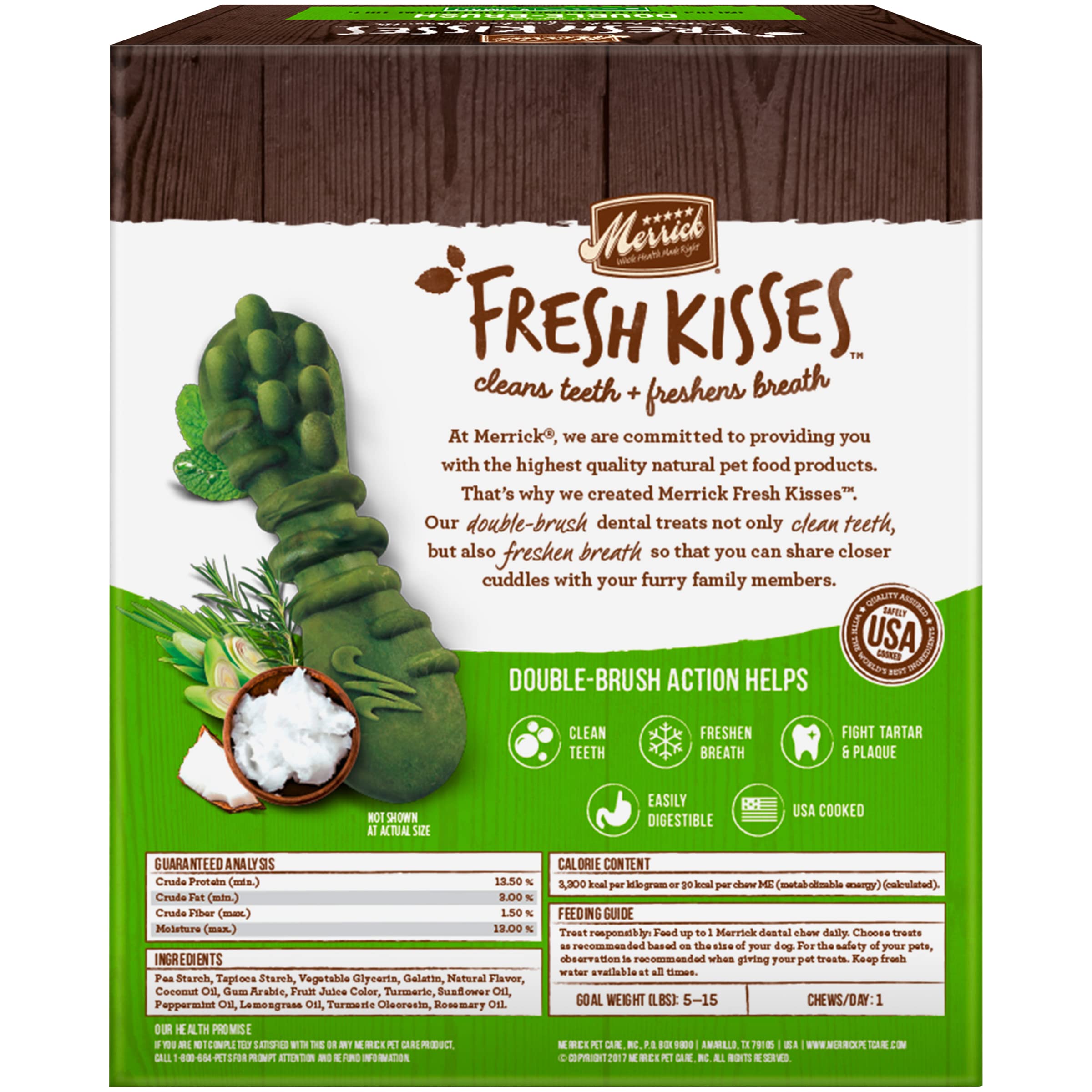 Merrick Fresh Kisses Double-Brush Dental Dog Treats for Small Dogs - Coconut & Botanical Oil Infused Teeth Cleaning Chews - 78 Treats per Pack (Pack of 2) - Freshens Breath & Promotes Oral Health for Puppies and Toy Breeds