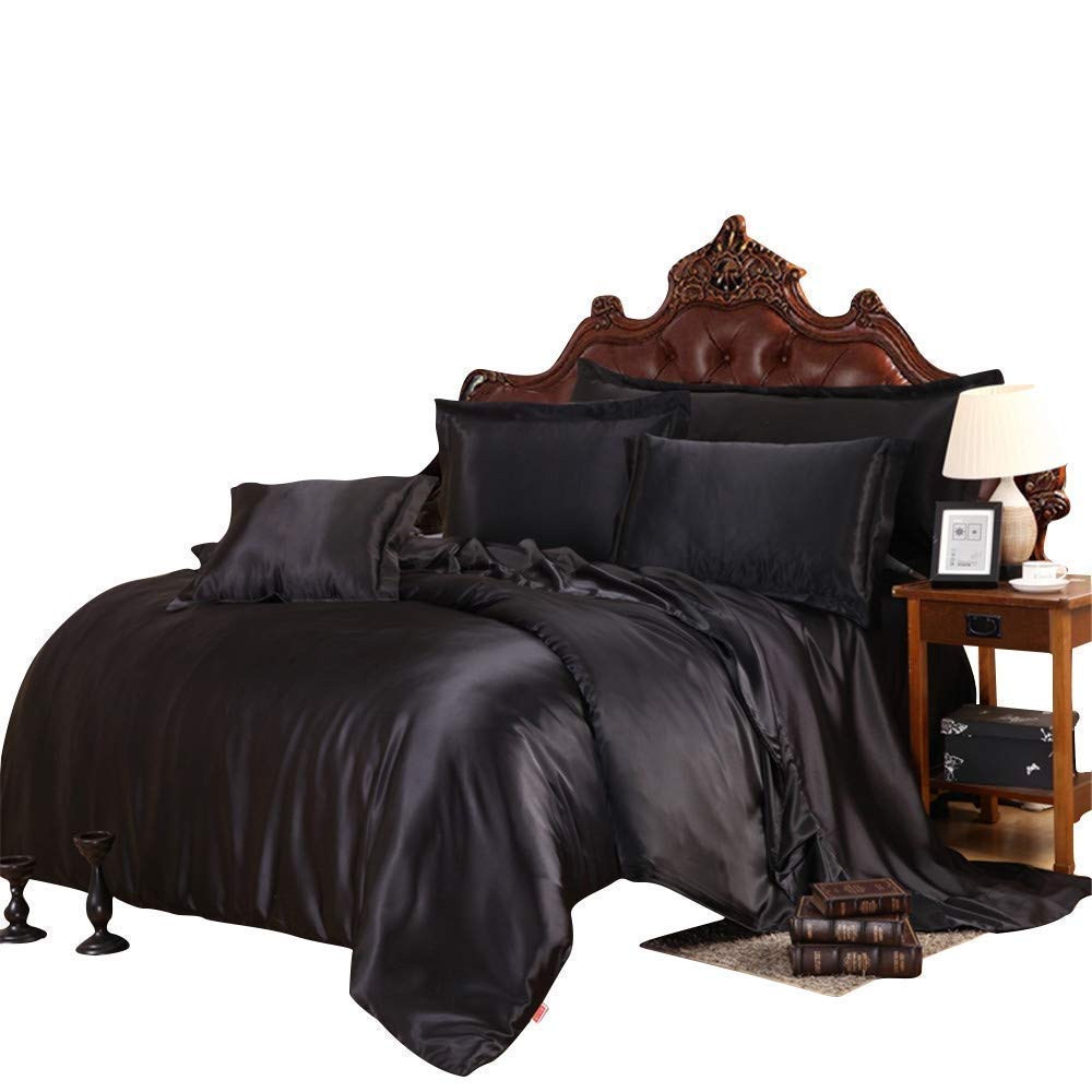 Luxury Twin XL Comforter Set - 7 Piece Satin Bedding Set with 600 GSM Duvet Insert, Flat Sheet, Fitted Sheet (19
