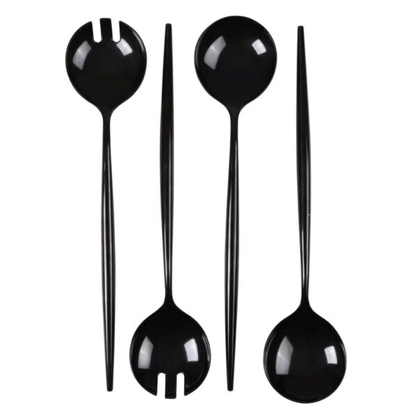 4-Pack Black Serving Spoon & Spork Set - Durable Novelty Utensils for Parties, Camping, and Outdoor Dining