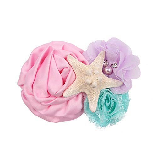 Mermaid Baby Hair Clips for Girls - Handmade Pink Bow Clips with Starfish for Infants & Toddlers | Mermaid Themed Party Hair Accessories & Birthday Gift | Perfect for Beach Parties, Photo Shoots & Special Occasions