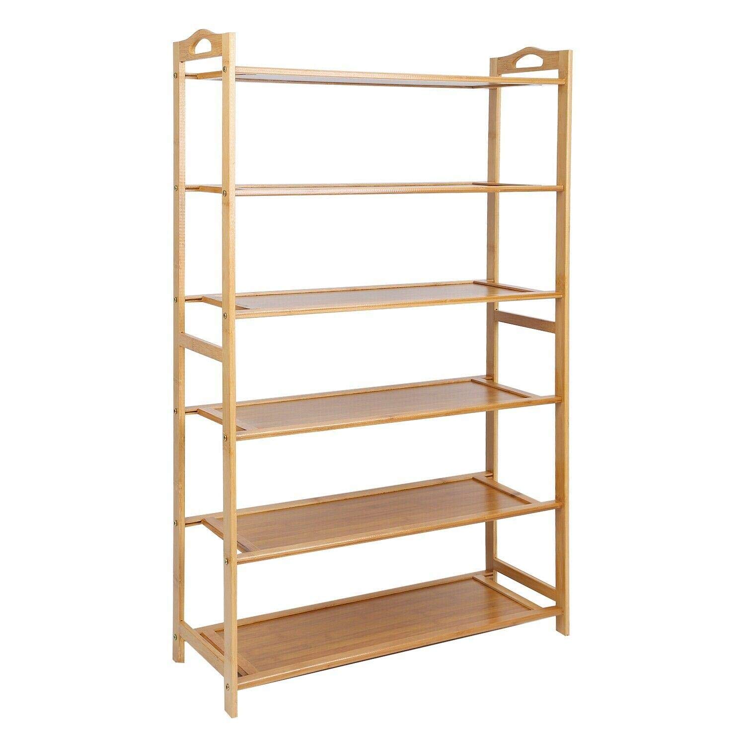 6-Tier Wooden Shoe Rack Organizer - Bamboo Shoe Storage Shelf for Closet & Entryway - Space Saving Shoe Organizer for Men, Women & Kids - Perfect for Bedroom, Hallway & Dorm Organization