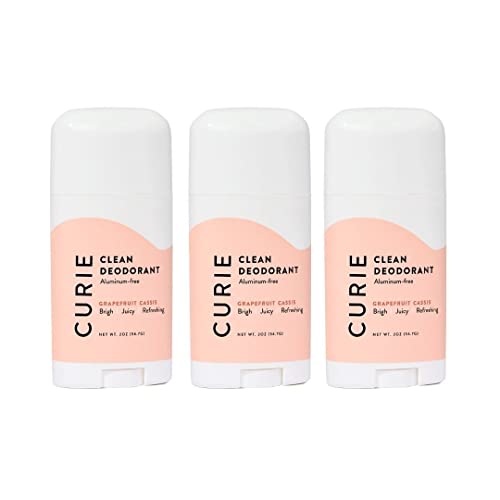 Curie All-Natural Deodorant Stick for Men & Women - Aluminum Free, Paraben Free, Vegan & Cruelty-Free | Grapefruit Cassis Scent | 3 Pack | Fresh All Day for Workouts, Office & Daily Use