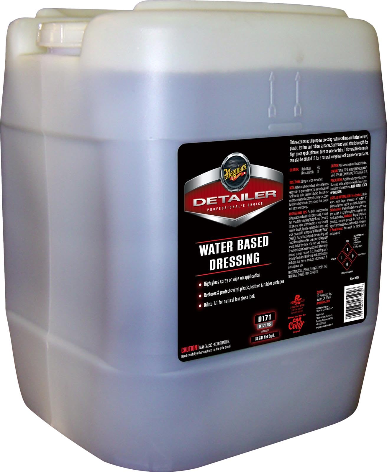 Meguiar's D17105 Water-Based Tire & Trim Dressing (5 Gallon) – Long-Lasting UV Protection & Shine for Cars, Trucks & Motorcycles – Ideal for Detailing & Auto Care