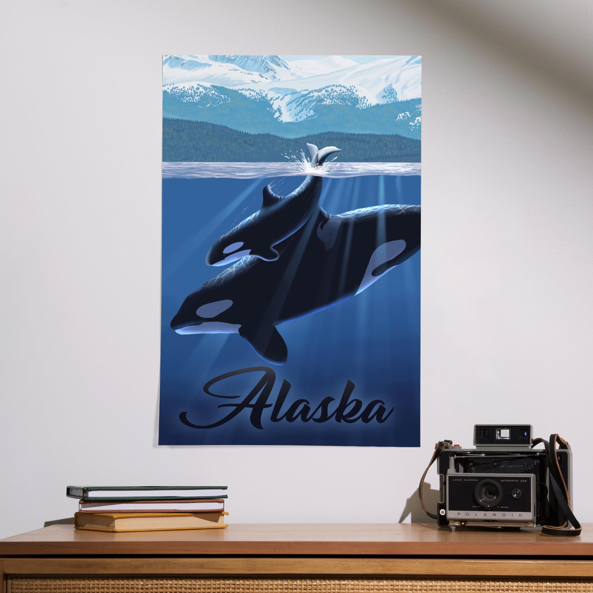 Lantern Press 16x24 Inch Giclee Print - Alaska Orca and Calf Wall Art - Perfect for Living Room, Bedroom or Office Decor