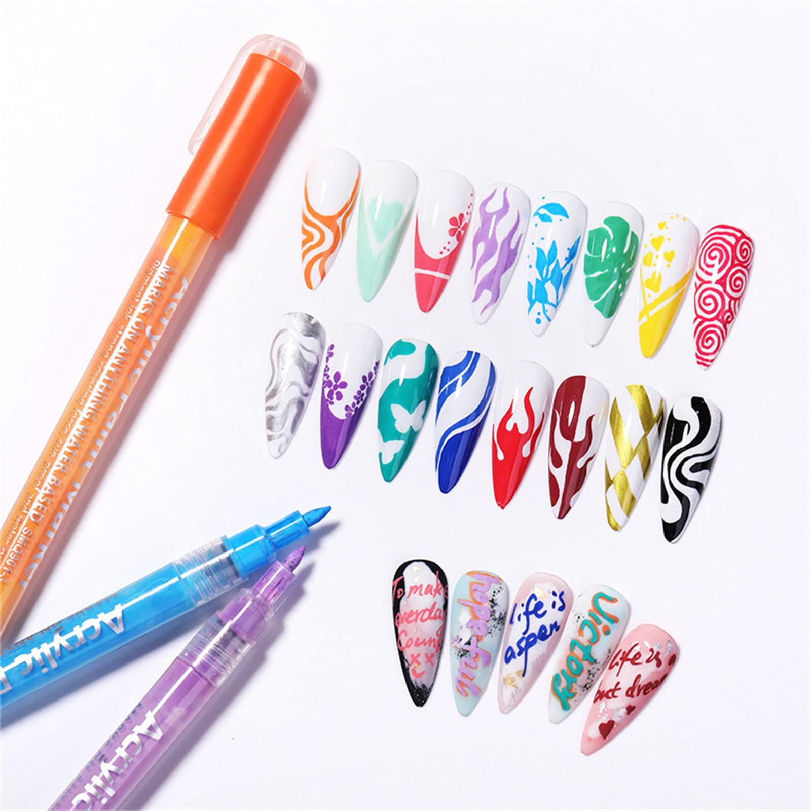 16Pcs 3D Waterproof Nail Art Pen Set - Quick Dry Nail Polish Graffiti Pens for DIY Abstract Lines & Designs, Portable Nail Painting Equipment (16 Colors, 2.5ml) - Perfect for Salon, Home Manicure & Nail Art Enthusiasts
