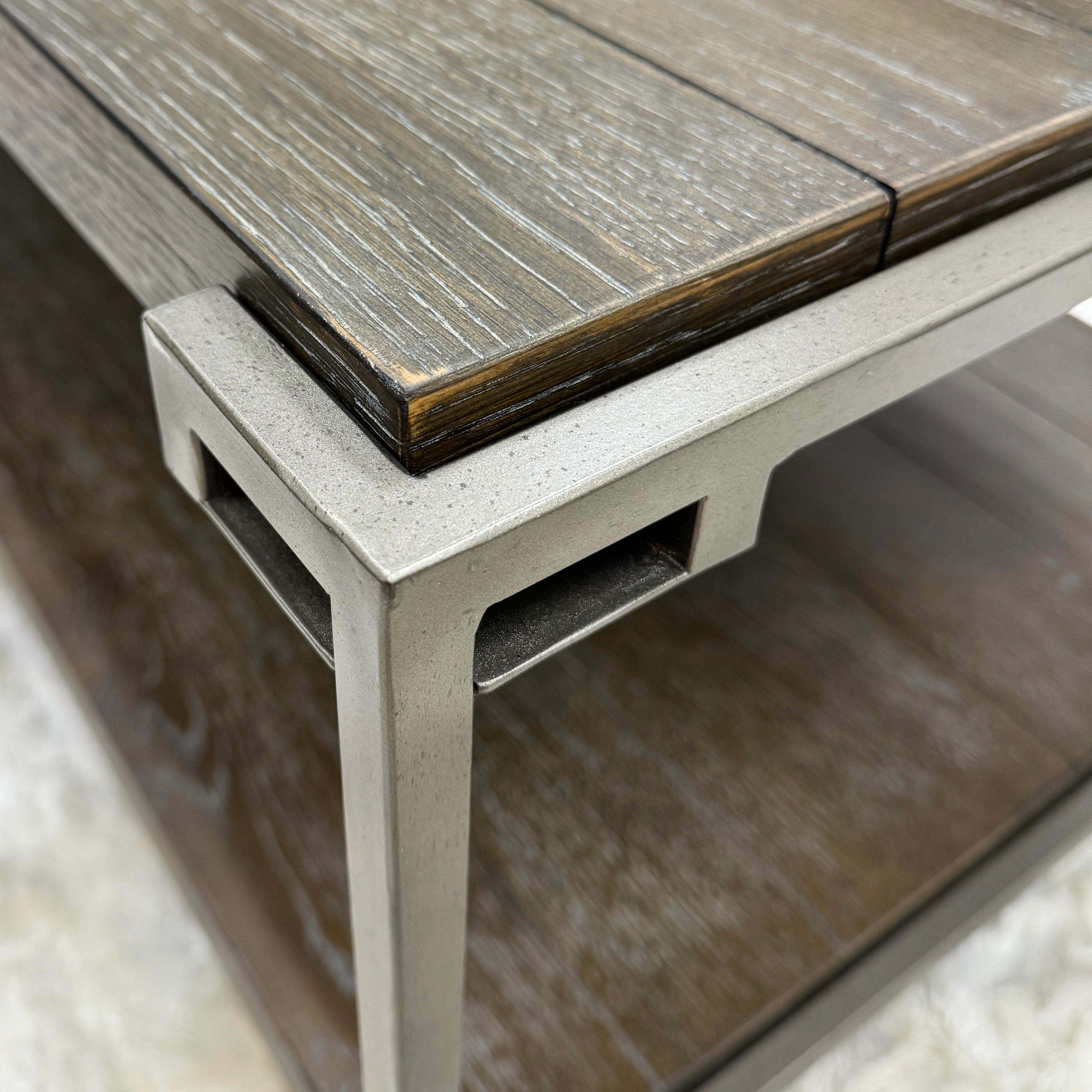 Roundhill Furniture Corbeta Metal Frame Wood Coffee Table with Casters - Modern Living Room Center Table for Home Decor, Office, and Lounge Spaces