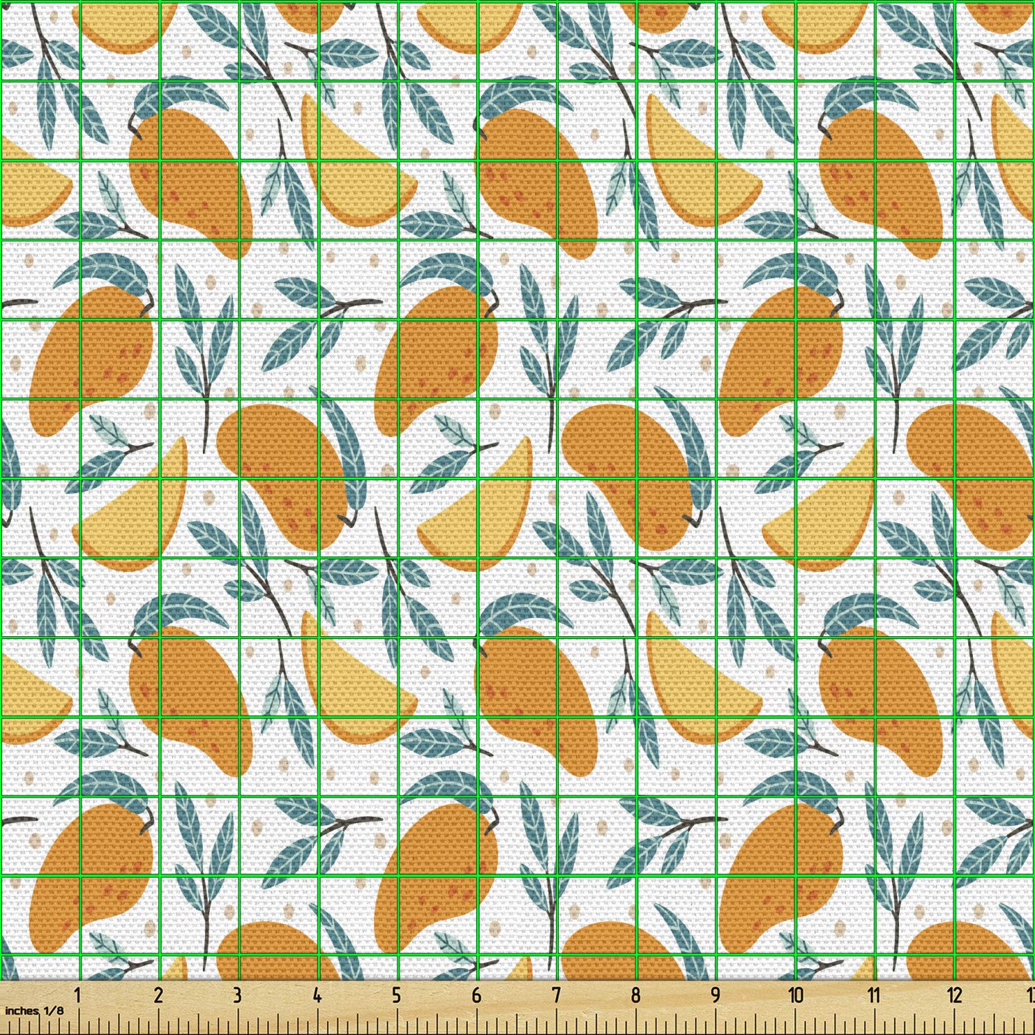 Ambesonne Tropical Mango Branches Fabric by The Yard - 3 Yards, Marigold Petrol Blue - Exotic Fruit Pattern Upholstery Material for Sofa, Curtains & Home Decor | Perfect for DIY Projects, Pillow Covers & Table Runners