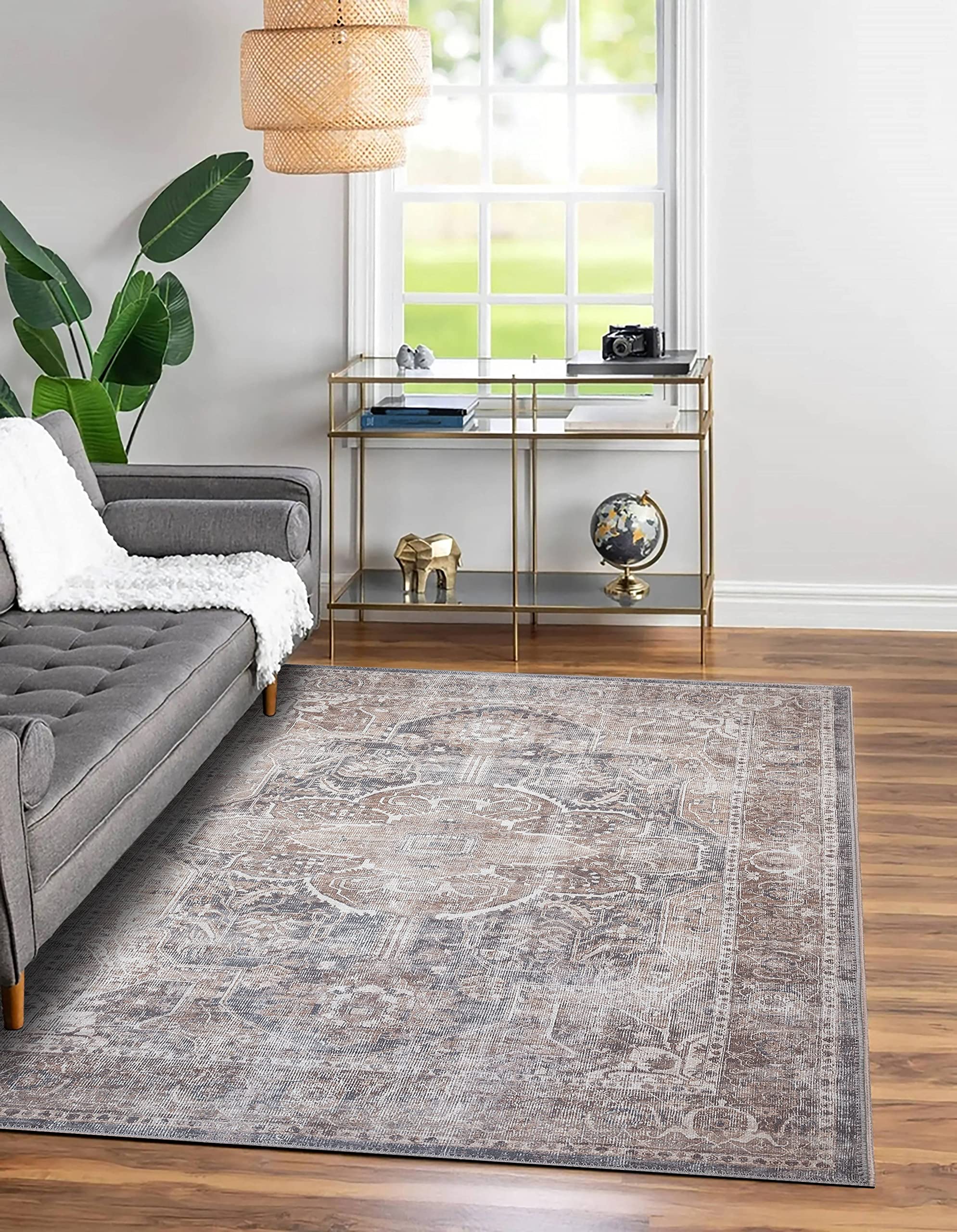 Adiva Rugs Machine Washable Waterproof & Stain Resistant Area Rug - Soft Non-Slip Living Room Carpet for Bedroom, Nursery, Dorm - Home Decor Floor Mat (Brown, 3' x 5') - Perfect for High Traffic Areas & Pet-Friendly Homes