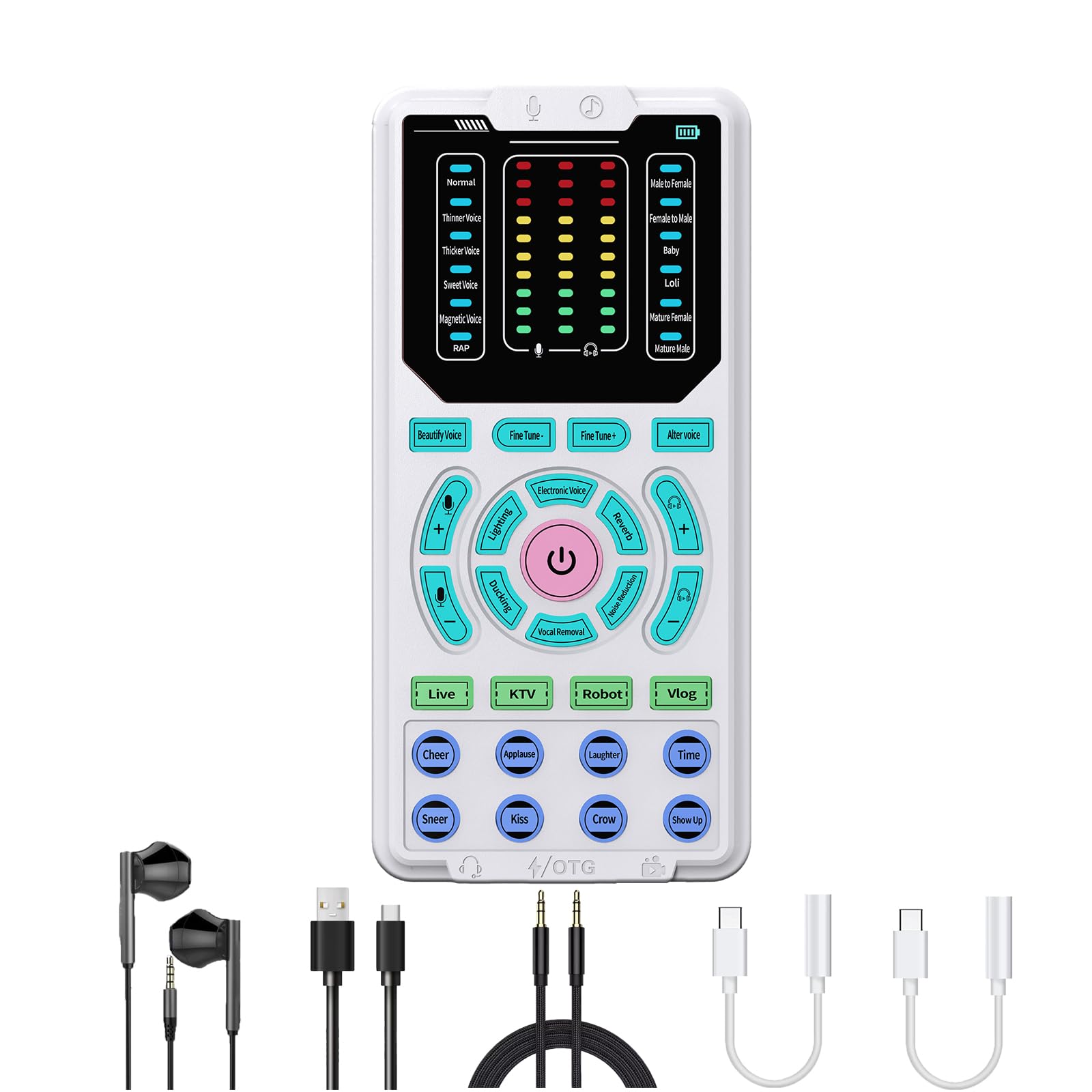 Portable Voice Changer Sound Card Kit with Headphones & Converters - 16 Sound Effects for Gaming, Calls, Live Streaming - Compatible with Phone, PC, Xbox, PS5 - Perfect for Content Creators & Online Gamers