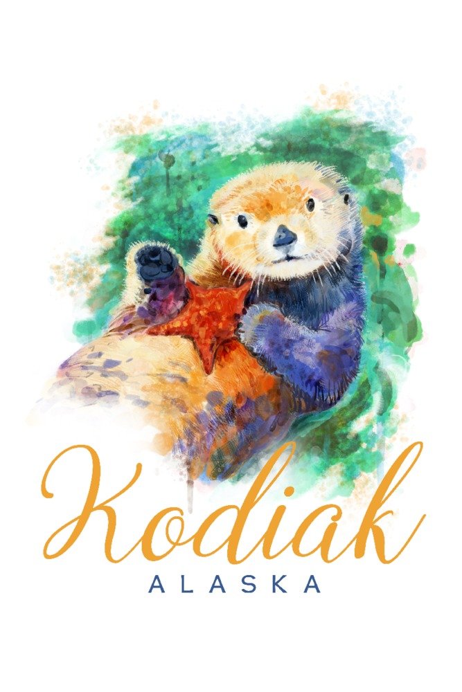 Kodiak Alaska Sea Otter Watercolor Painting - 12x18 Inch Wall Art Poster for Home & Office Decor | Perfect for Living Room, Bedroom, Nursery & Gift Giving