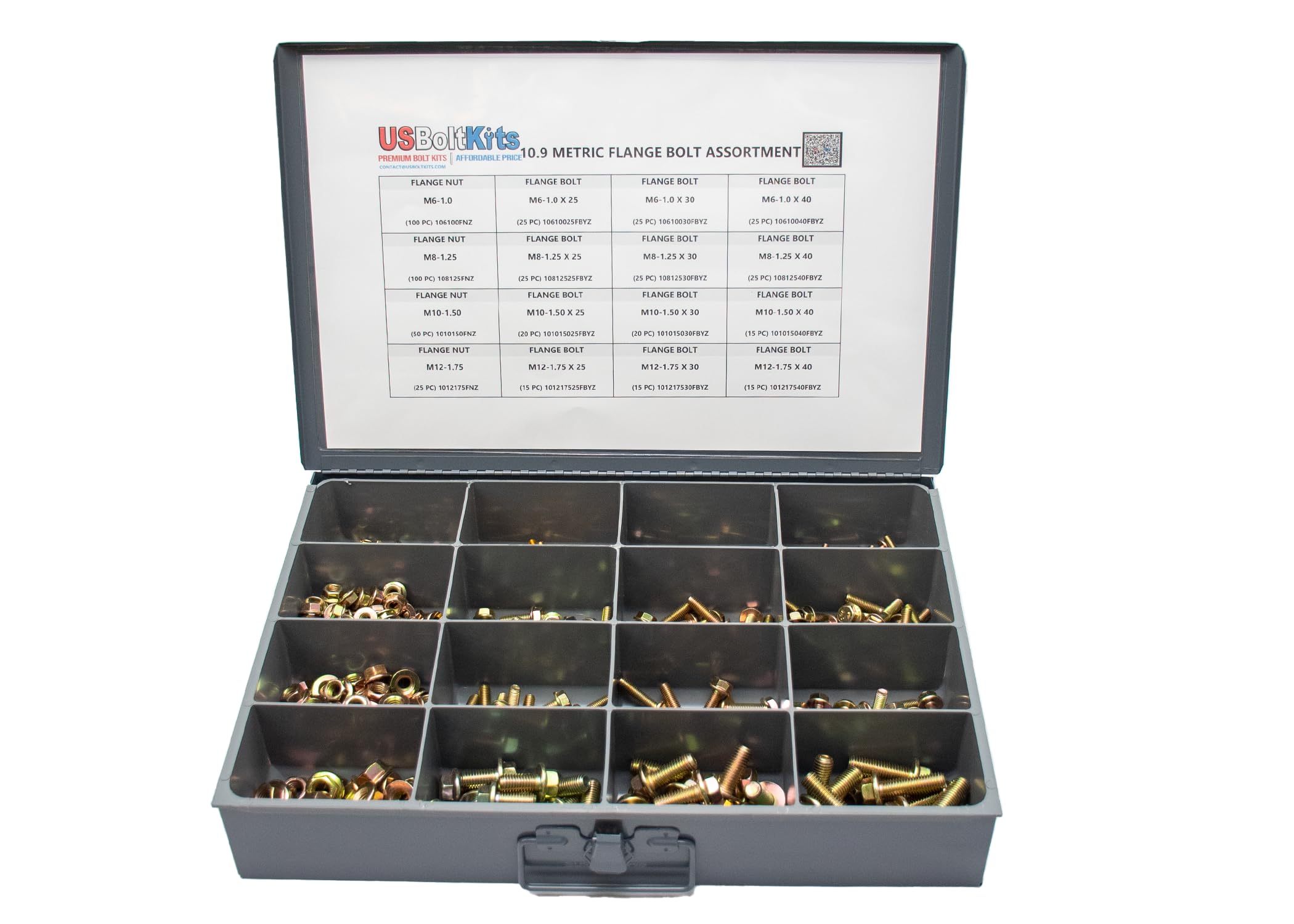525-Piece Metric Class 10.9 Flange Bolt Assortment Kit - M6 M8 M10 M12 Sizes - High Strength Steel Fasteners for Automotive, Machinery & Construction Projects