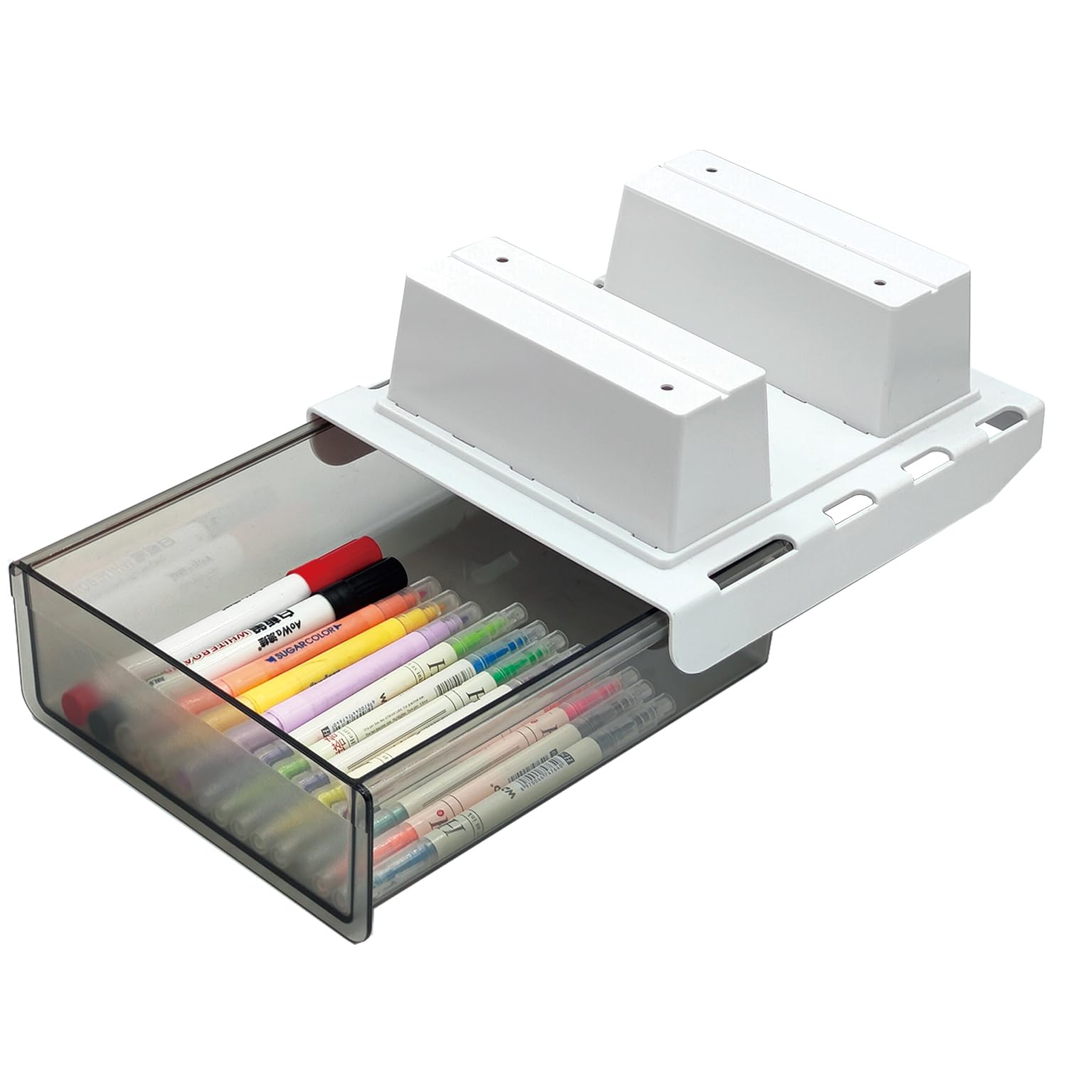 Upgrade Under Desk Drawer with Lip - Attachable Plastic Office Organizer, Hidden Slide-Out Storage Tray for Pens, Pencils & Supplies | Perfect for Home Office, Workspace & Study Desk Organization
