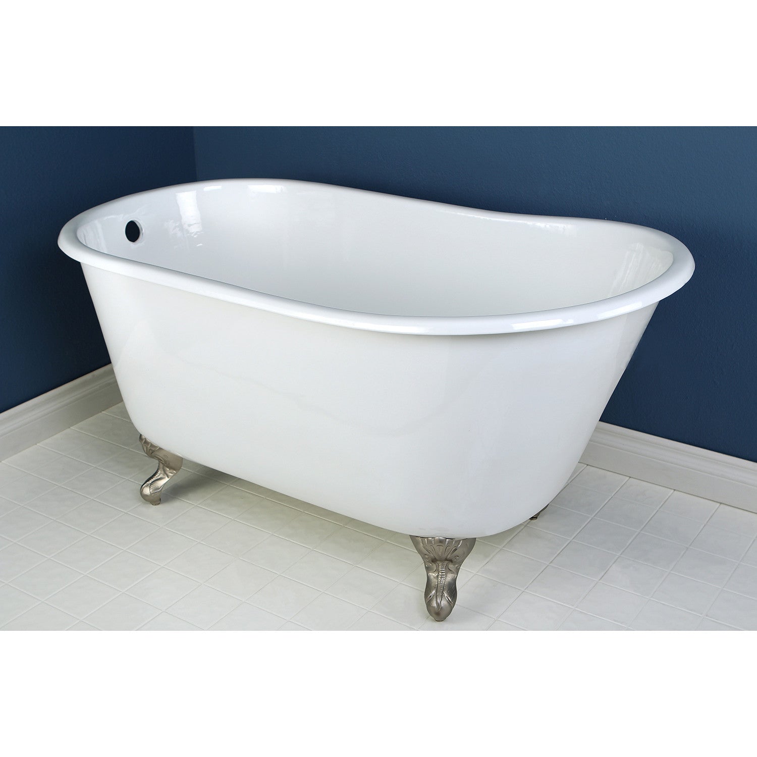 Aqua Eden 53 Inch White Cast Iron Clawfoot Bathtub - Oval Single Slipper Tub with Brushed Nickel Feet | Vintage Freestanding Soaking Tub for Bathroom Remodel & Spa Relaxation