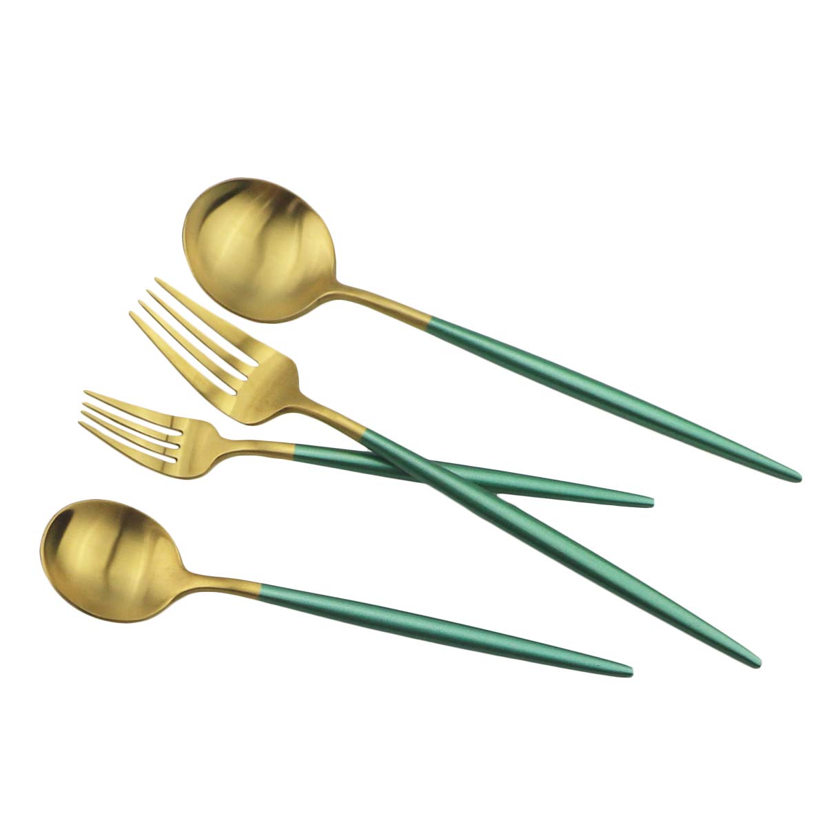 Premium 5-Piece Matte Green & Gold Flatware Set - 18/10 Stainless Steel Heavy Weight Forged Cutlery (Forks, Spoons, Knives) - Elegant Dining Utensils for Everyday Meals & Dinner Parties