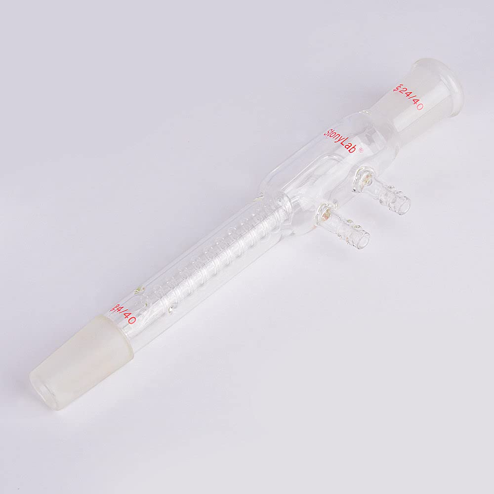 Stonylab Borosilicate Glass Coil Reflux Condenser with 24/40 Joints & Hose Connections - 245mm Dimroth Style for Chemistry Lab Distillation & Essential Oil Extraction