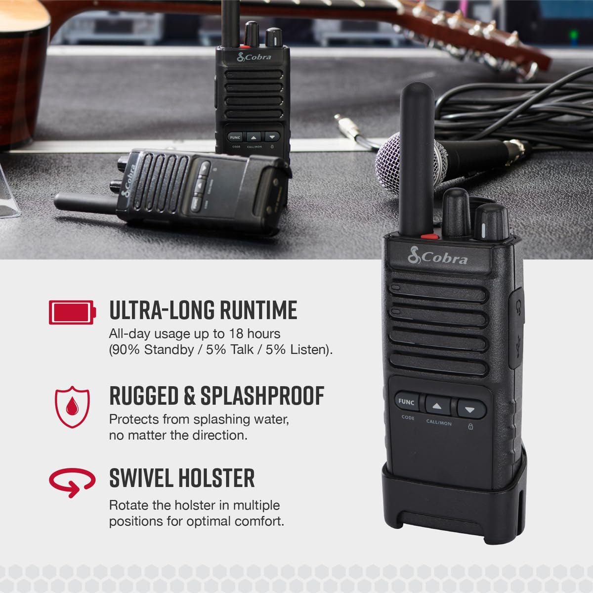 Cobra PX650 BCH6 Professional Business Walkie Talkies - Rechargeable Two-Way Radios with 300,000 sq. ft/25 Floor Range, IP54 Dust & Splashproof (6-Pack) - Ideal for Construction, Warehouses, Hotels, and Event Security Teams