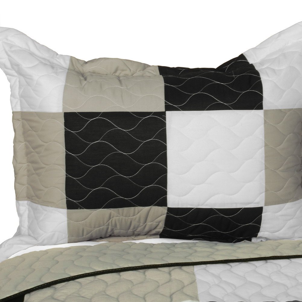 Vermicelli-Quilted Patchwork Plaid Quilt Set Full/Queen Size - Soft & Cozy Bedding for Winter - Perfect for Master Bedroom, Guest Room, or Cabin Retreat