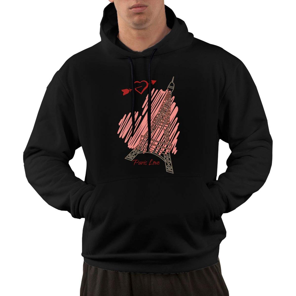 **Lakem Paris Love Men's Hooded Sweatshirt - Soft Cotton Long Sleeve Pullover with Pockets, Black - Casual Wear, Street Style, Gym & Lounge Comfort**