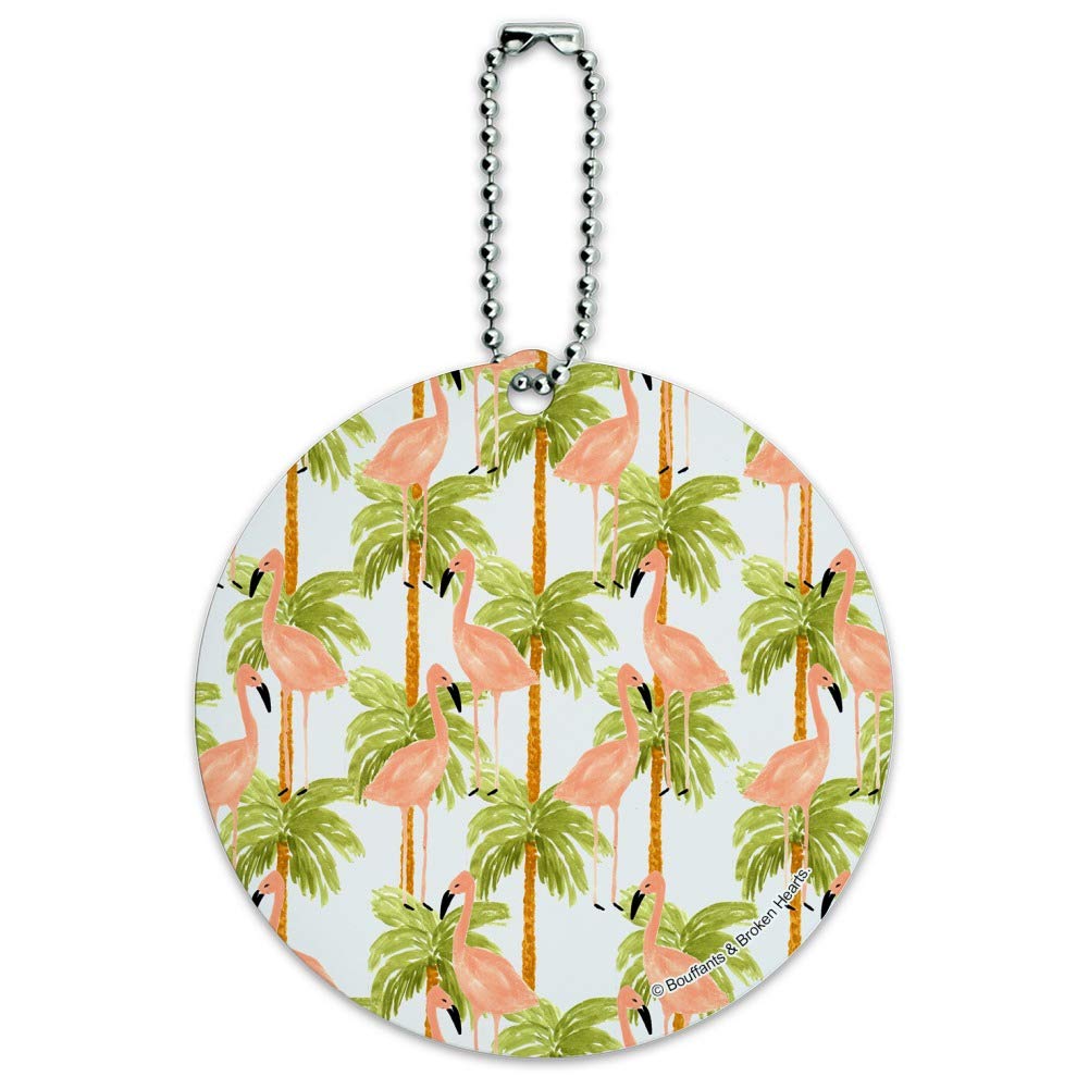 Colorful Flamingo & Palm Tree Round Luggage Tag - Durable Suitcase ID Card for Travel Bags & Carry-Ons - Perfect for Vacation, Beach Trips & Tropical Getaways