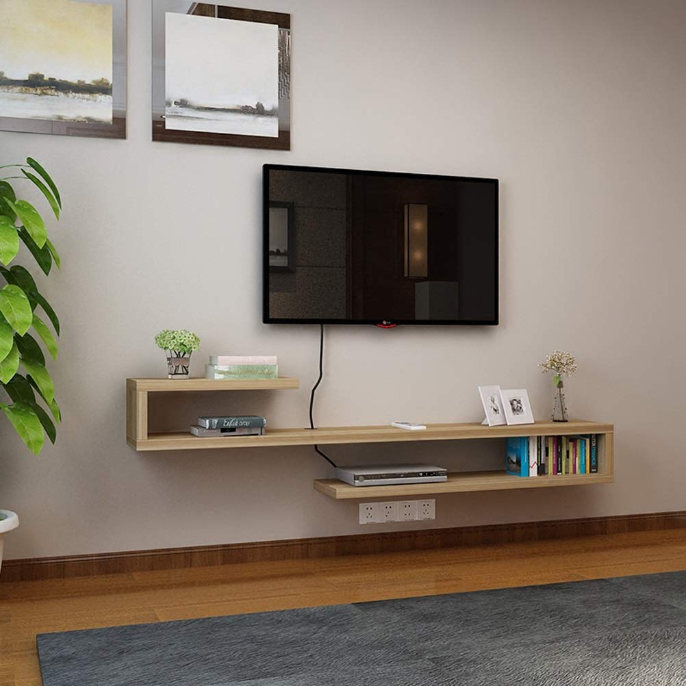 LRZS U-Shaped Floating Shelf - Wall Mounted DVD Rack, TV Cabinet & WiFi Router Shelf - Set-top Box Bracket for TV Console Background - Video Wall Organizer (Beige) - Perfect for Living Room, Bedroom & Home Office Organization