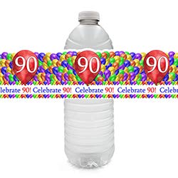 90TH Balloon Blast Water Bottle Labels (24 Count) - Perfect for Birthday Parties, Anniversary Celebrations & Special Events - High-Quality Party Decorations by Partypro
