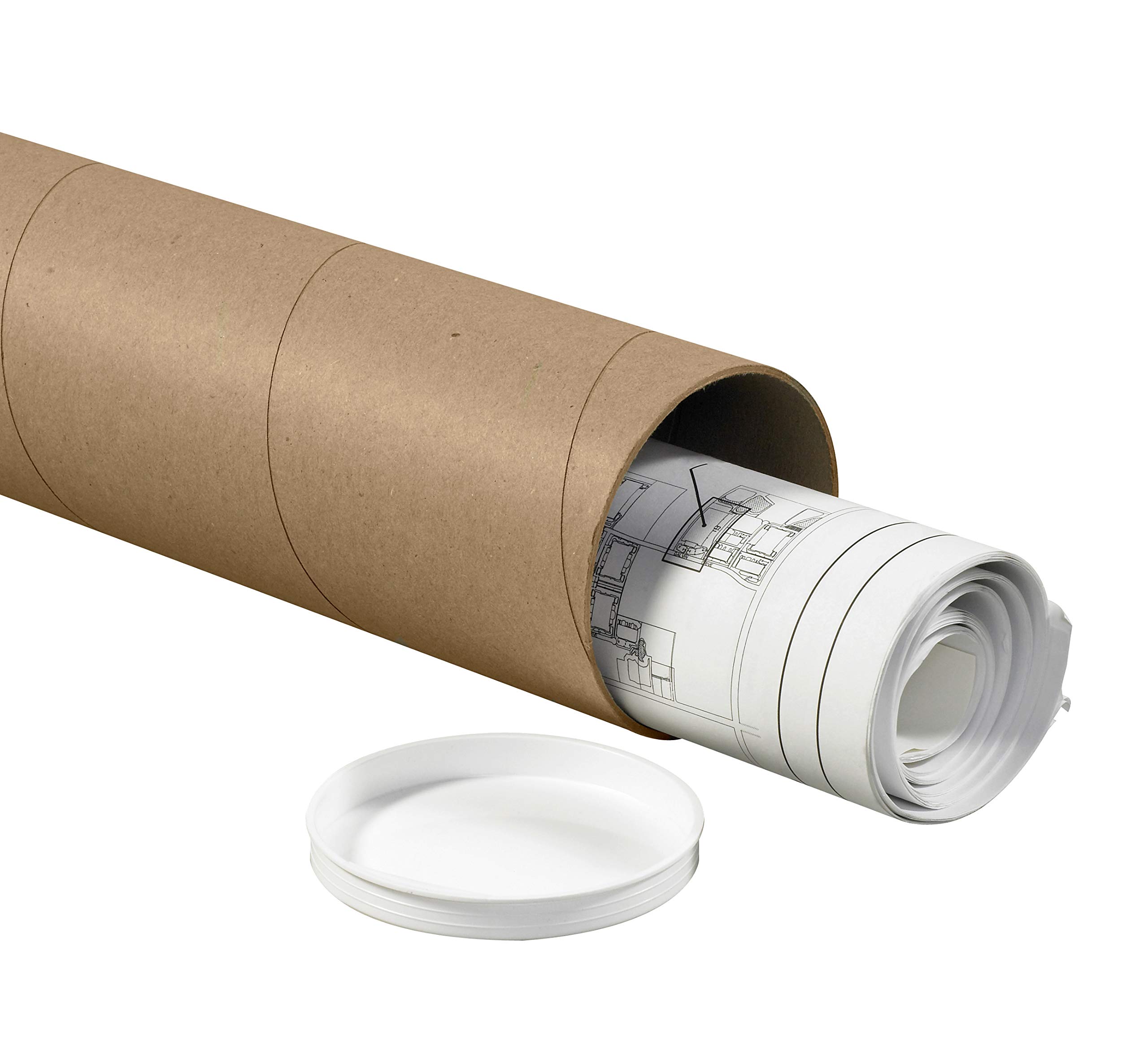 Choice Shipping Supplies Mailing Tubes with Caps - 4' x 42' Kraft Cardboard Postal Tubes (15/Case) for Secure Document & Poster Shipping | Ideal for Artwork, Blueprints & Mailing Protection