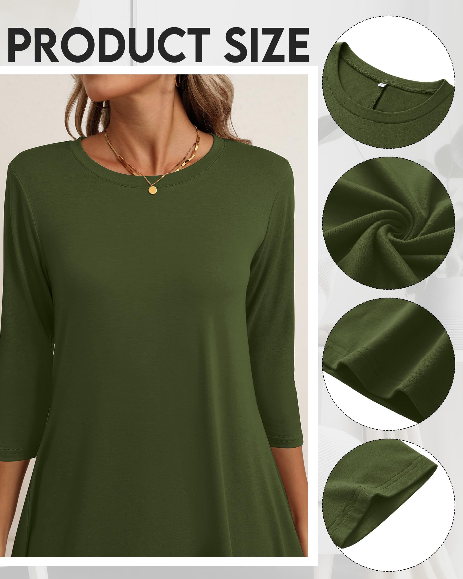 Huukeay Women's 3/4 Sleeve T-Shirt Dress 3 Pack - Casual Crew Neck Loose Fit Swing Tunic Dresses for Fall | Perfect for Work, Weekend Outings and Autumn Layering
