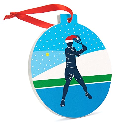 Ceramic Tennis Player Christmas Ornament - Santa Hat Silhouette Decor for Holiday Tree, Gift for Tennis Lovers & Sports Enthusiasts