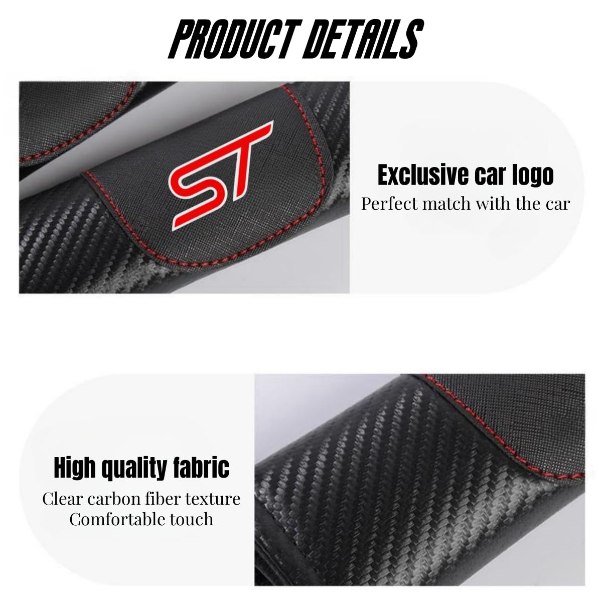 2Pcs Carbon Fiber Car Seat Belt Cover Pad - Soft & Comfortable Shoulder Protector for Ford Focus, Fiesta, Explorer, Edge ST - Universal Fit for Cars, SUVs, Trucks - Perfect for Long Drives & Daily Commutes