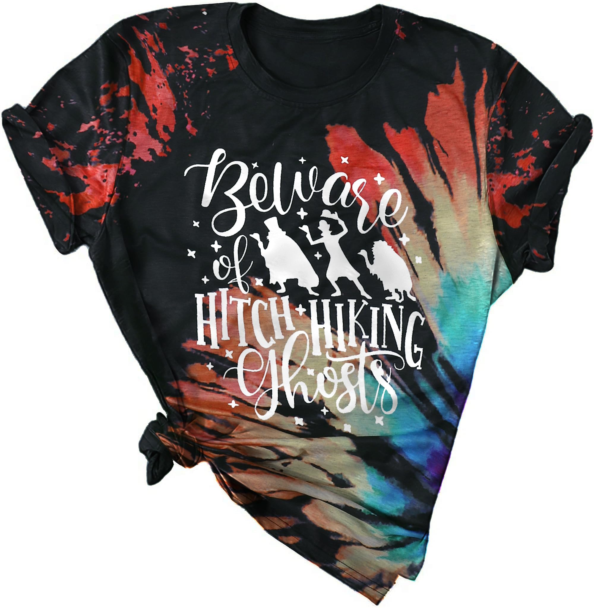 Funny Beware of Hitch Hiking Ghost T-Shirt for Women | Halloween Haunted Shirt | Short Sleeve Cotton Tee | Perfect for Halloween Parties & Spooky Events