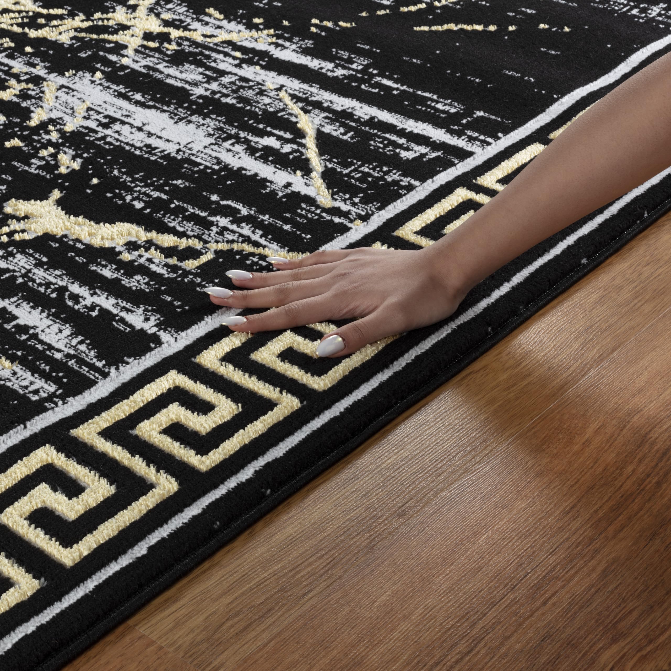 GLORY RUGS 5x7 Modern Abstract Area Rug - Marble Pattern in Black & Gold - Soft Carpet for Living Room, Dining Room & Bedroom Decor - Perfect for Home, Office & Apartment Flooring
